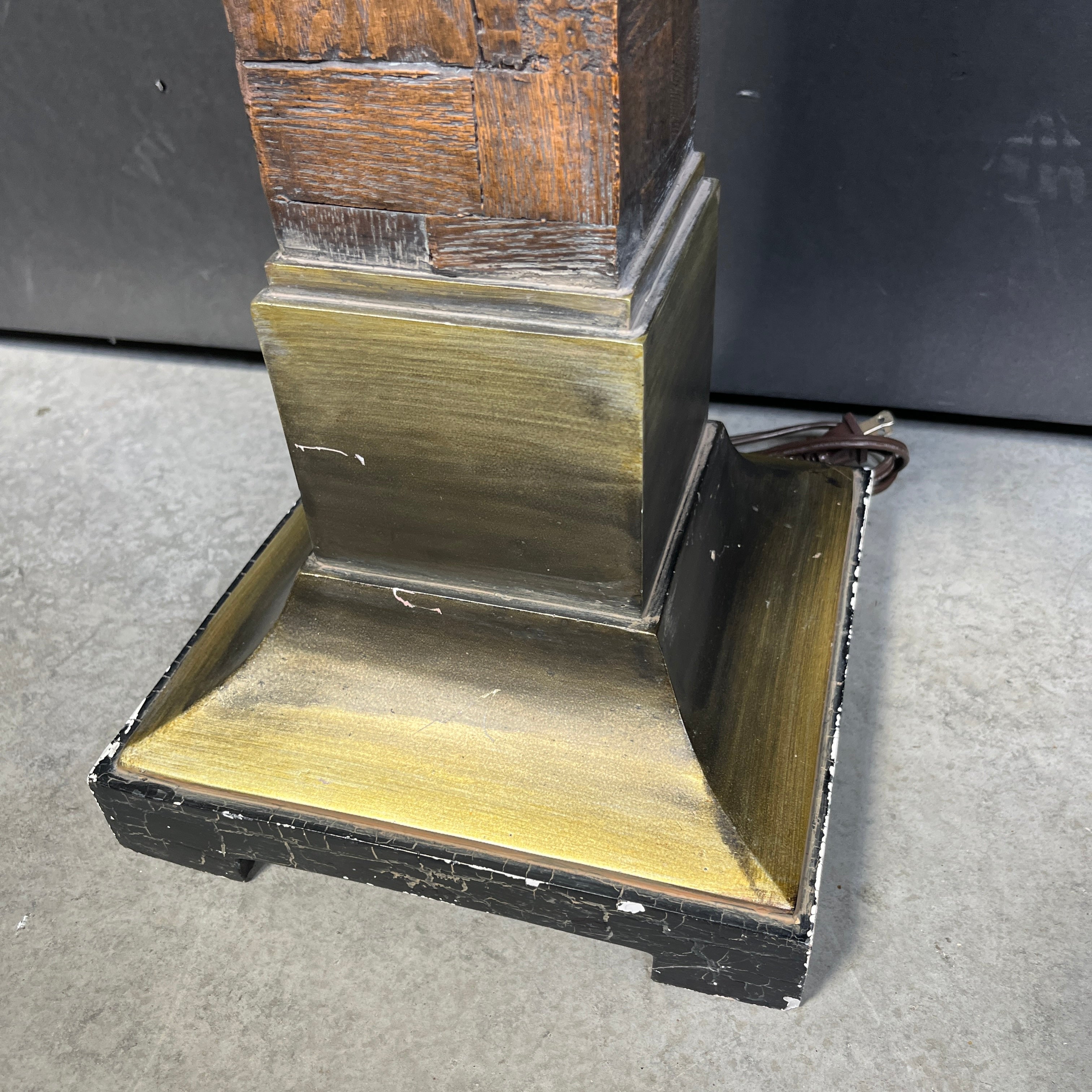 Uttermost Dark Finish Wood Block and Brass Column with Shade Floor Lamp 12” 12” 58.5”