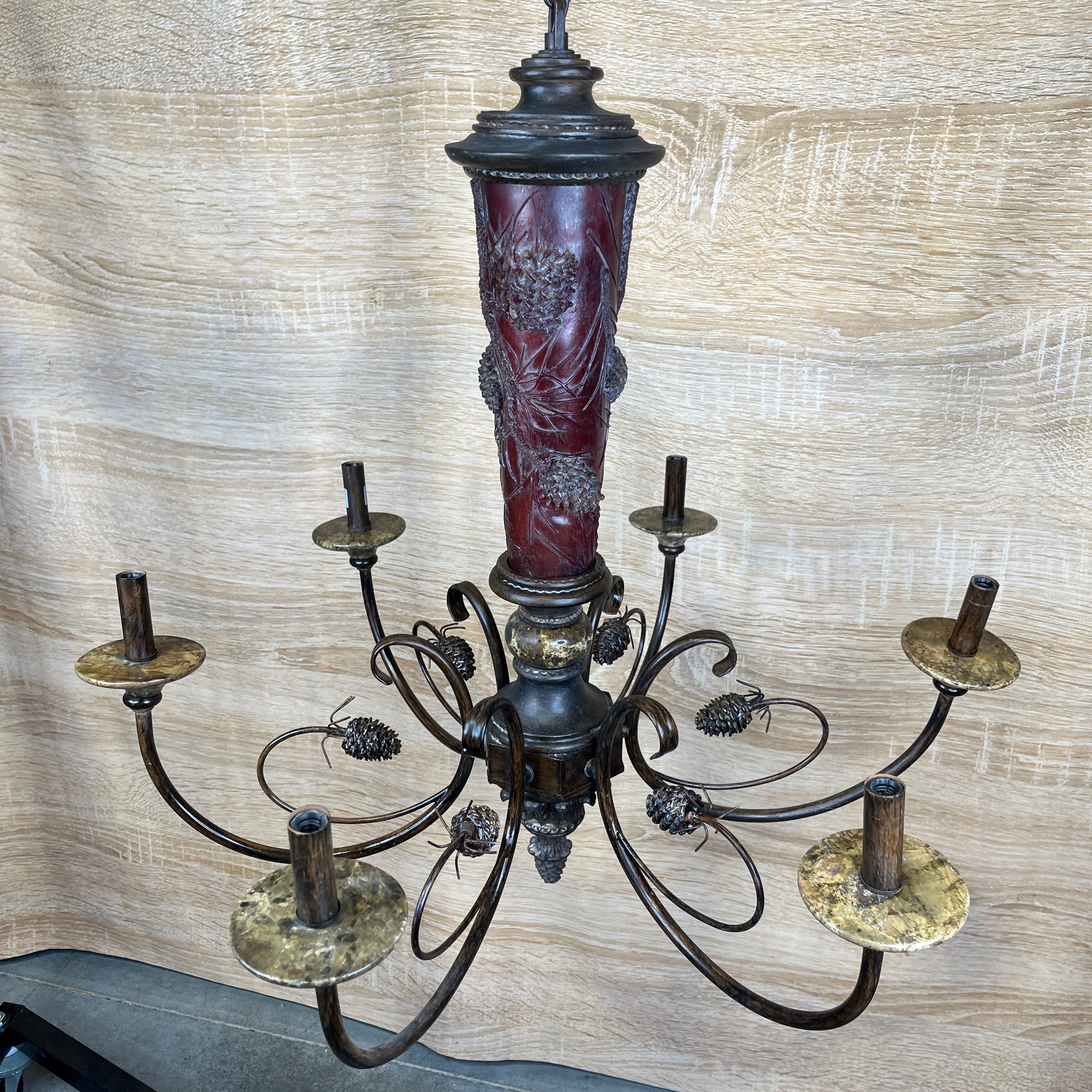 Pacific Coast Lighting 6-Light Red Resin Pinecone and Granite Chandelier 30" DIameter x 28" - 58"