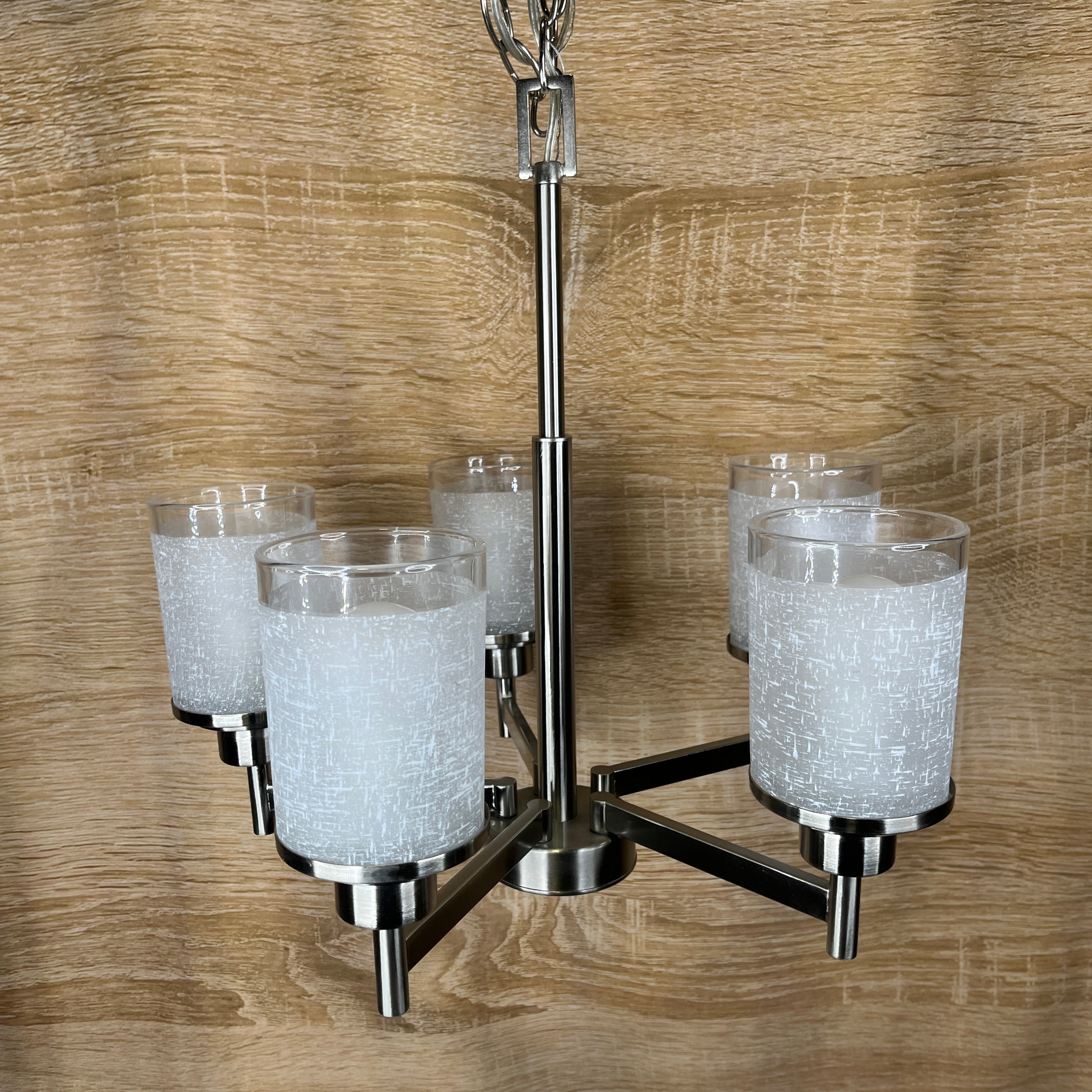 Progress Lighting Alexa 5-Light Brushed Nickel and Etched Glass Shades Chandelier 20" Diameter x 19.75" - 95"