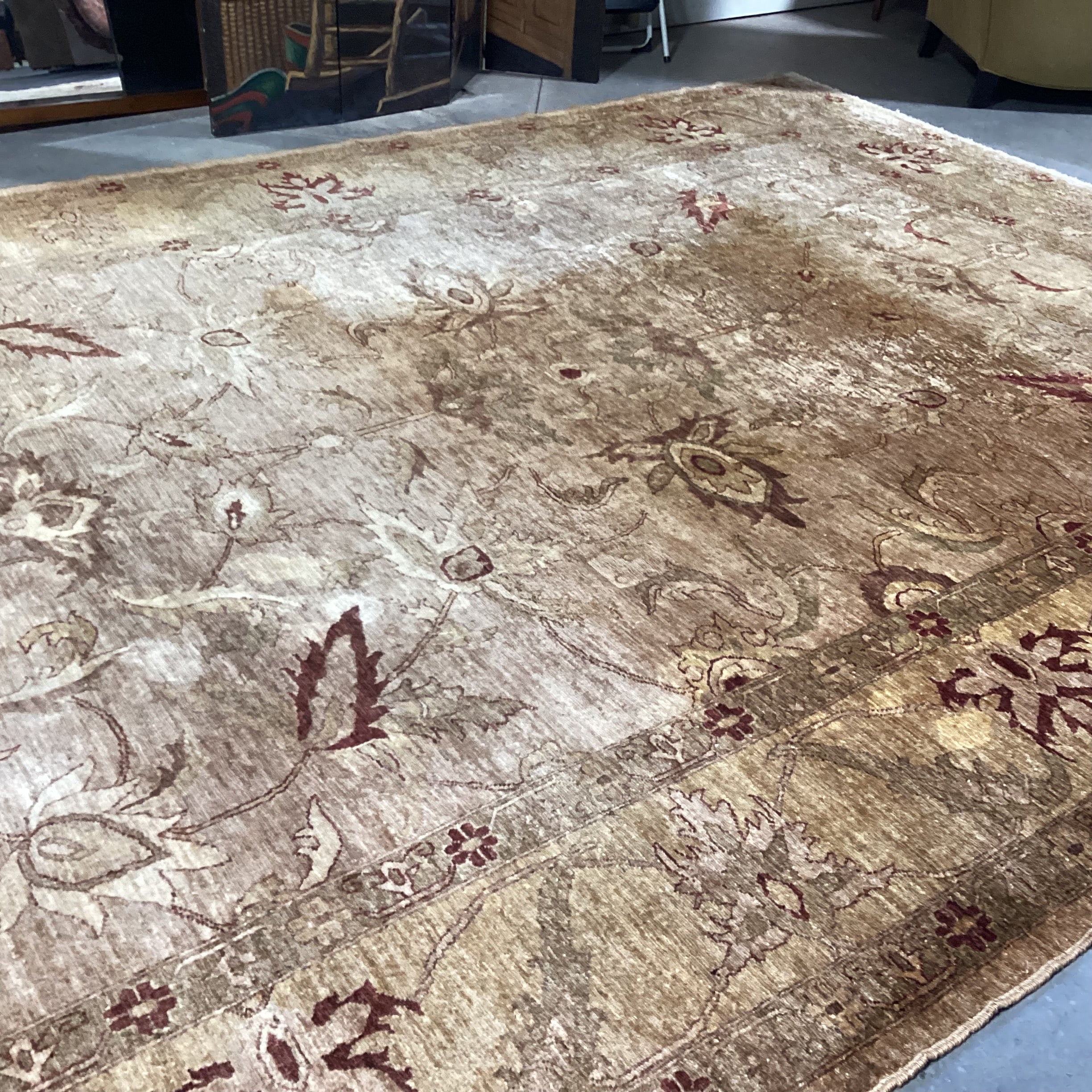 Gold Tan Rust Hand Woven Silky Tufted Wool Rug 10'1"x 13'4"