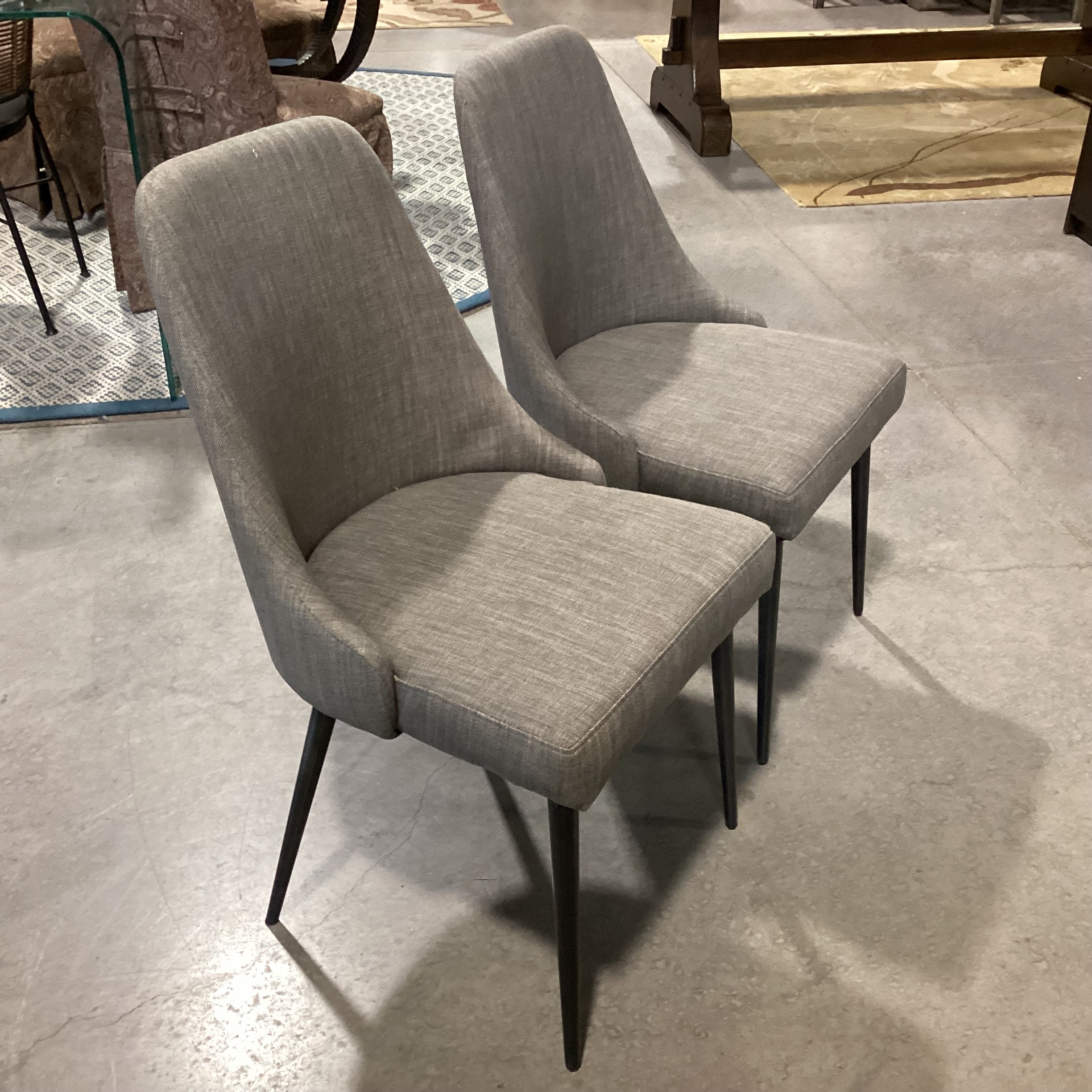 SET of 2 Ashley Mid Century Style Grey Woven & Metal Legs Dining Chairs 20"x 20"x 36"