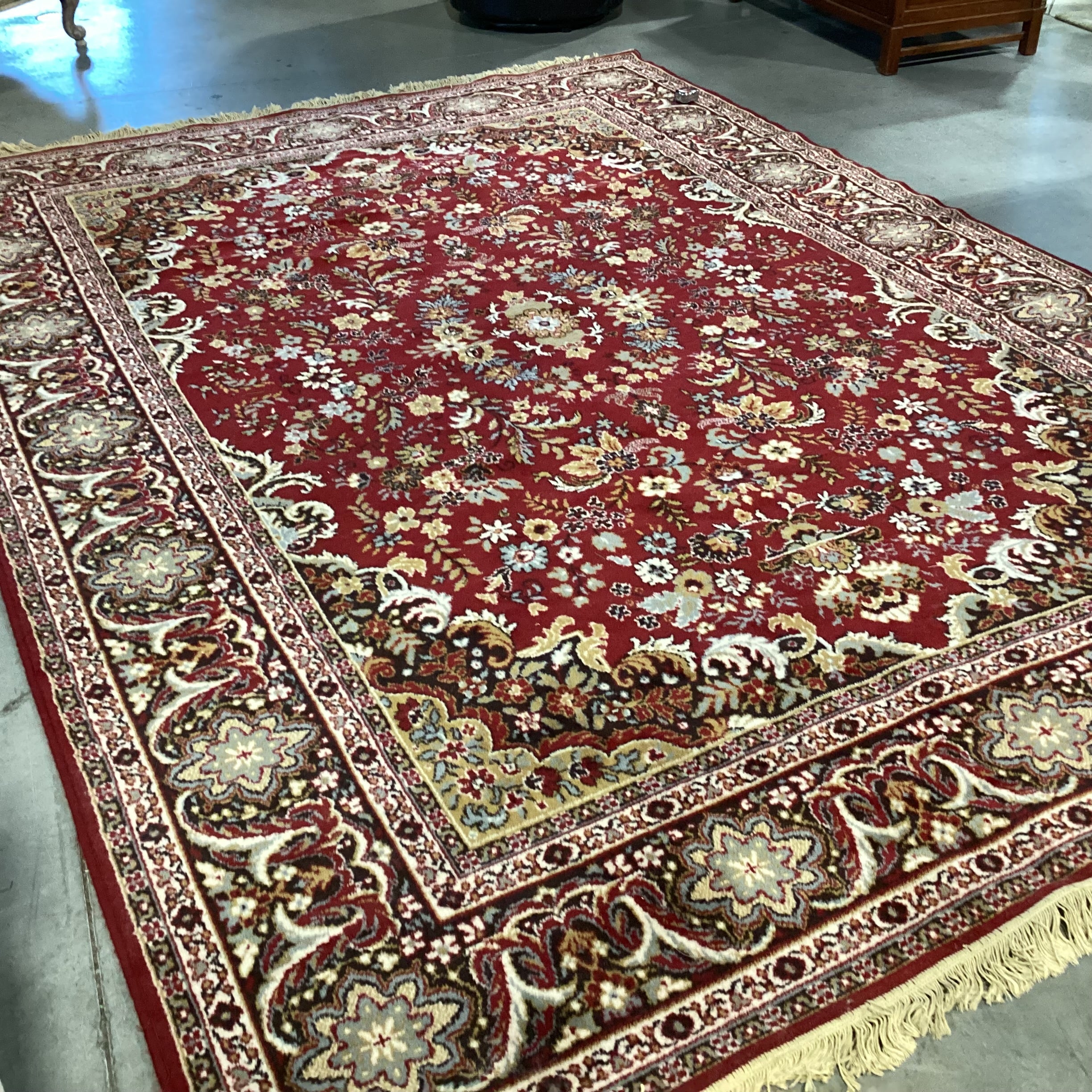 Vintage Karastan Style Red Golden Tan Brown & Blue Wool Rug 8'x 11'6"