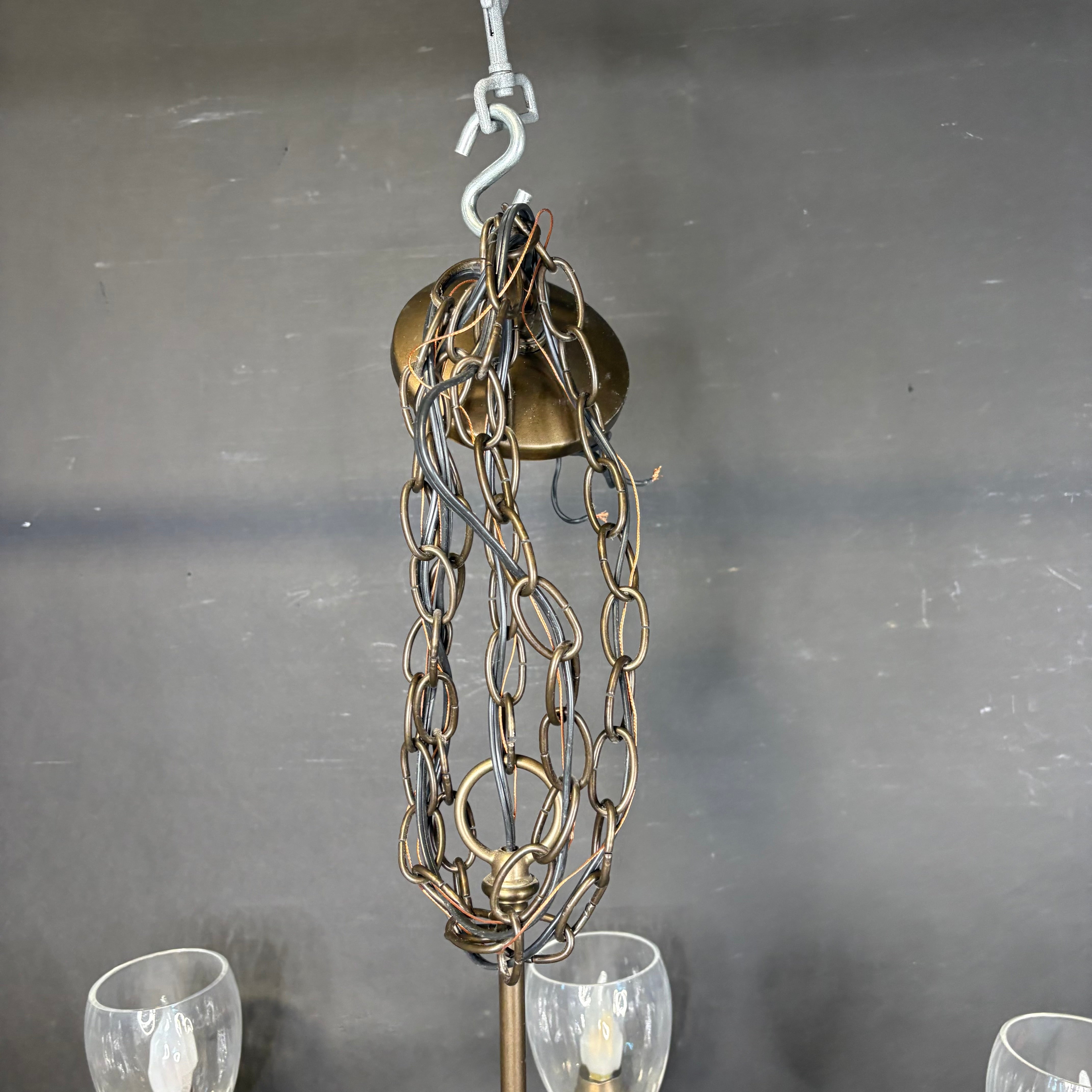 Hubbardton Forge Oval 8-Light Bronze with Glass Shades Chandelier 43”x 27”x 17” - 65”