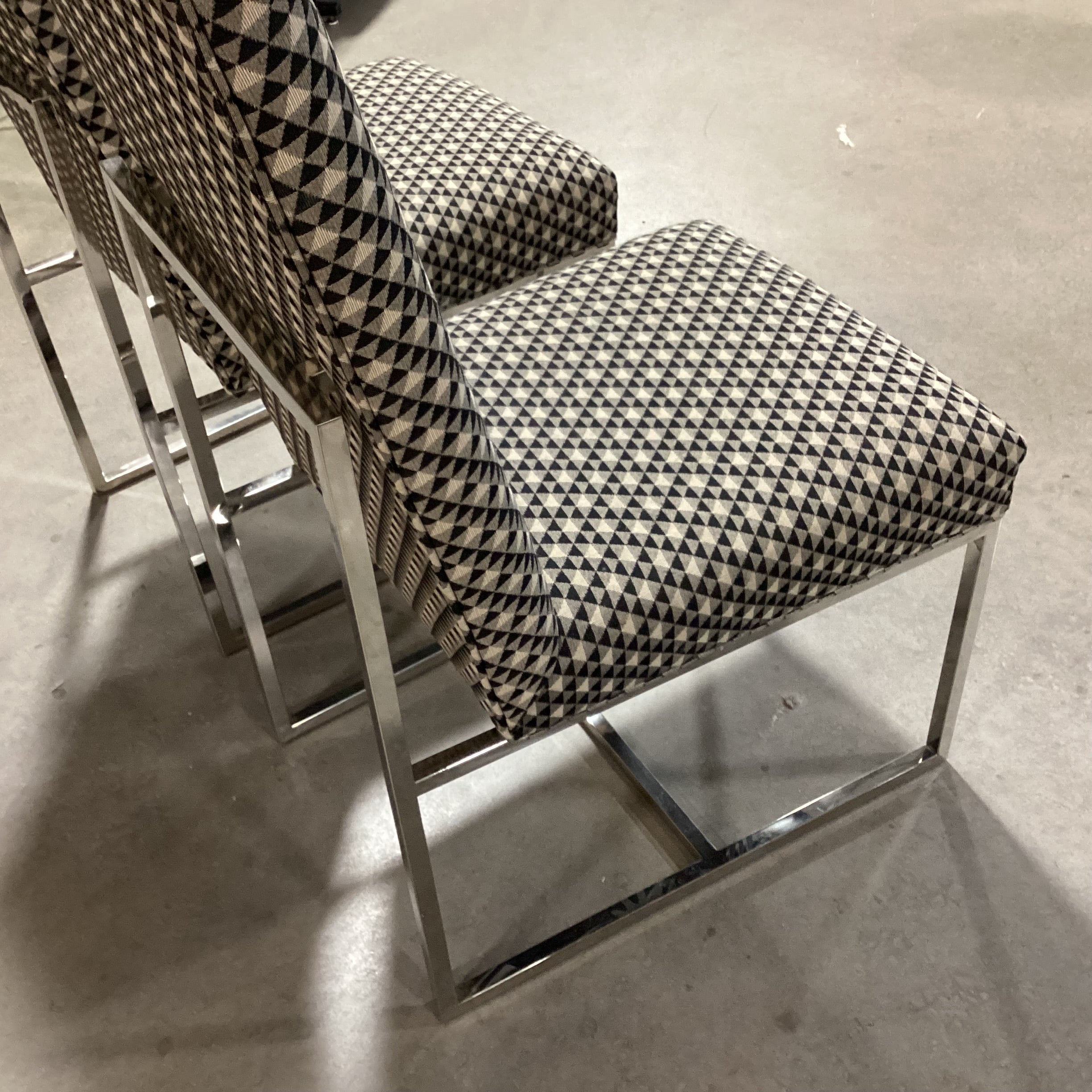 SET of 2 Modern Black Beige Pattern & Chrome Dining Chairs 20"x 25"x 41"