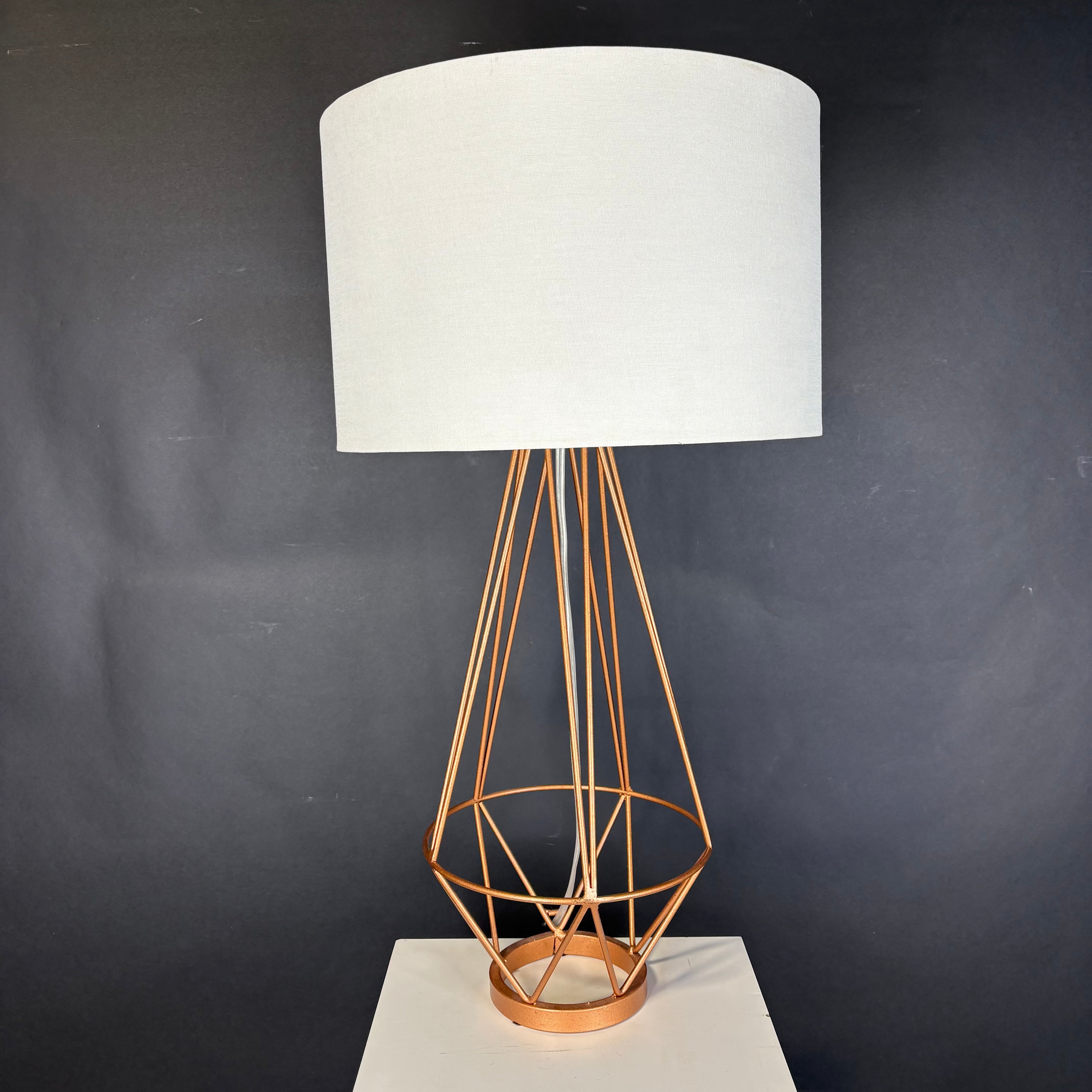 Modern Rose Gold Metal Geometric Cage with Shade Table Lamp 14” Diameter @ Shade x 27”