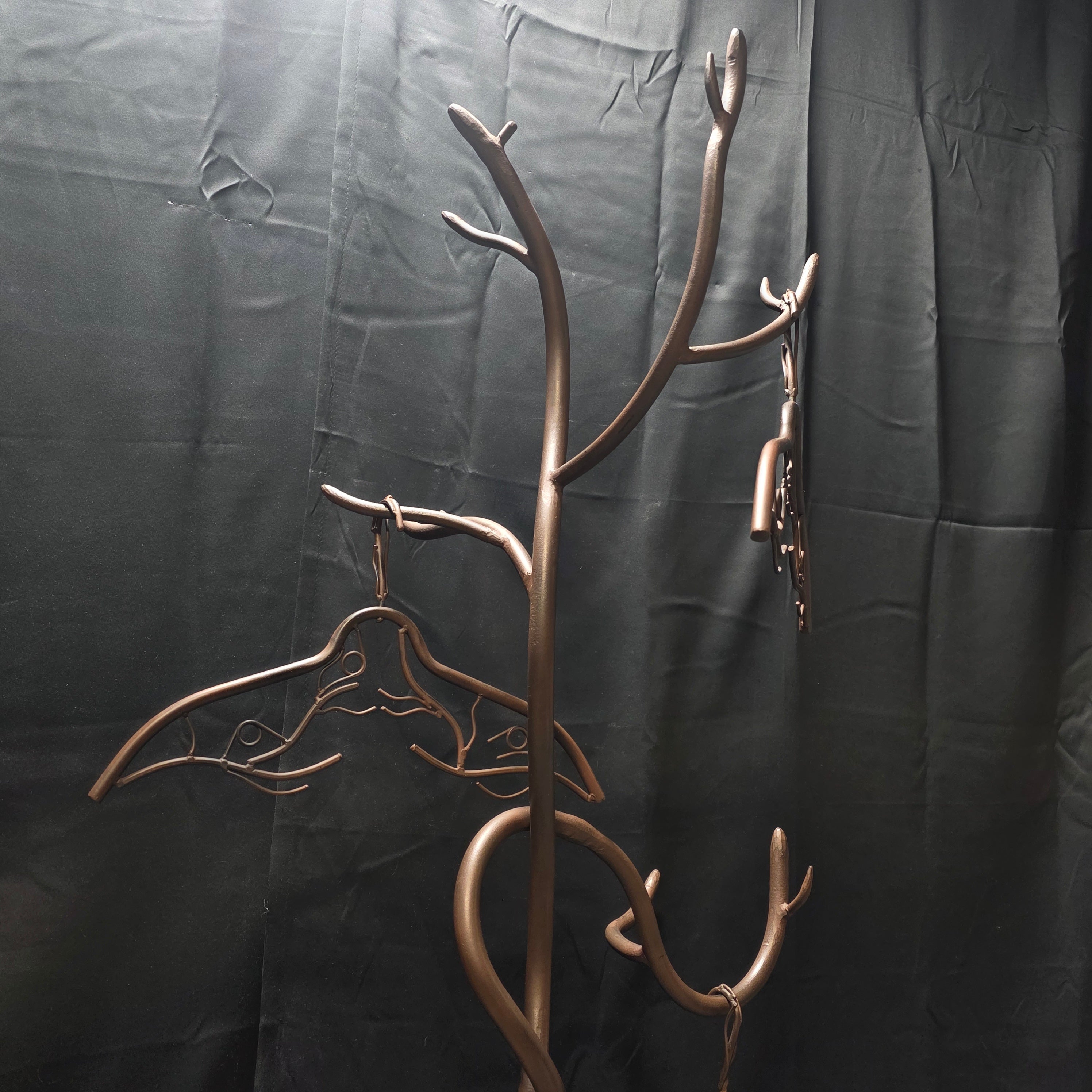Sculptural Wrought Iron Tree Coat Rack with Artistic Hangers - Heavy artisan Statement Piece 34"x24"x79"