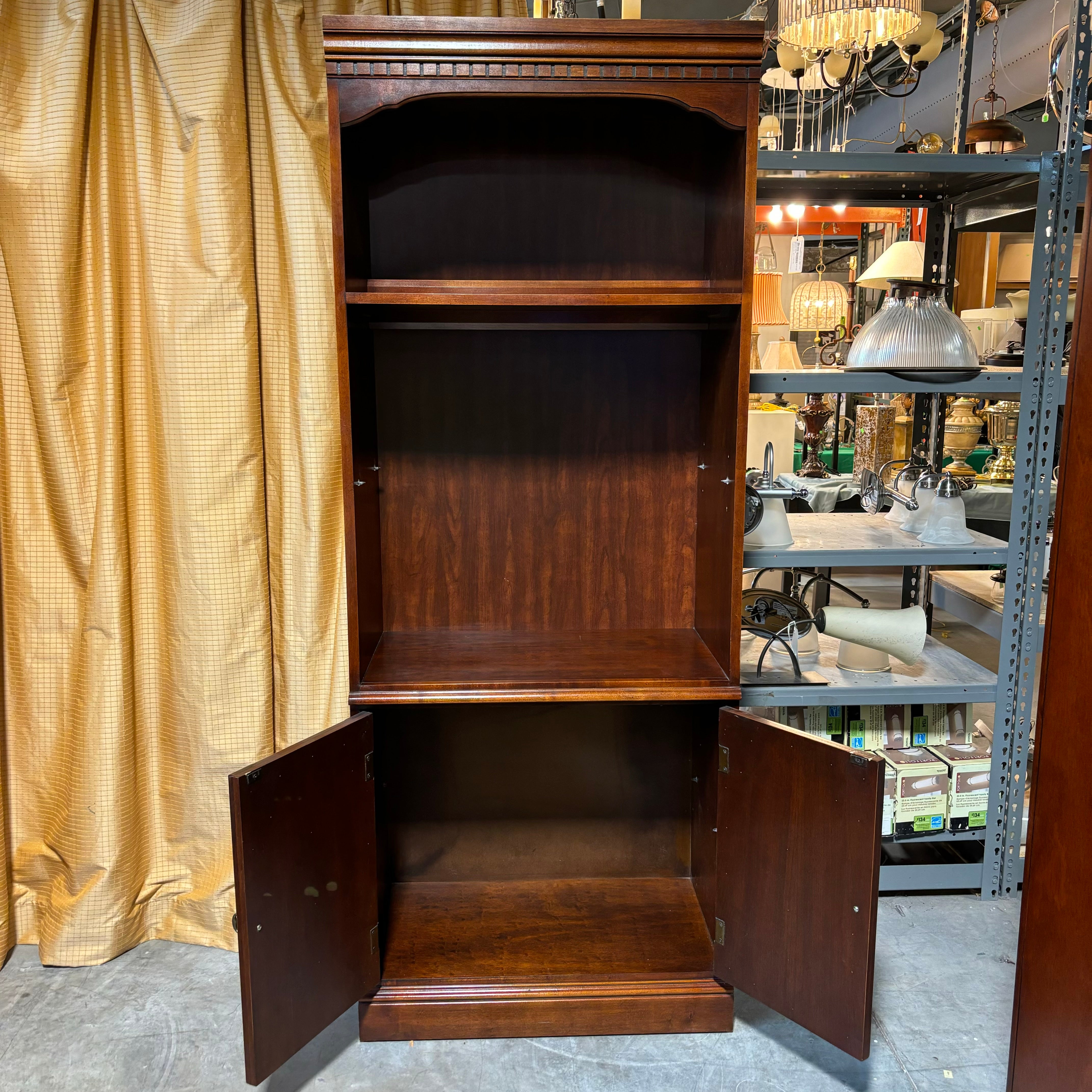 Medium Finish Solid Wood with Crown Molding 2 Door Backlit Display Case 30"x 17"x 77"