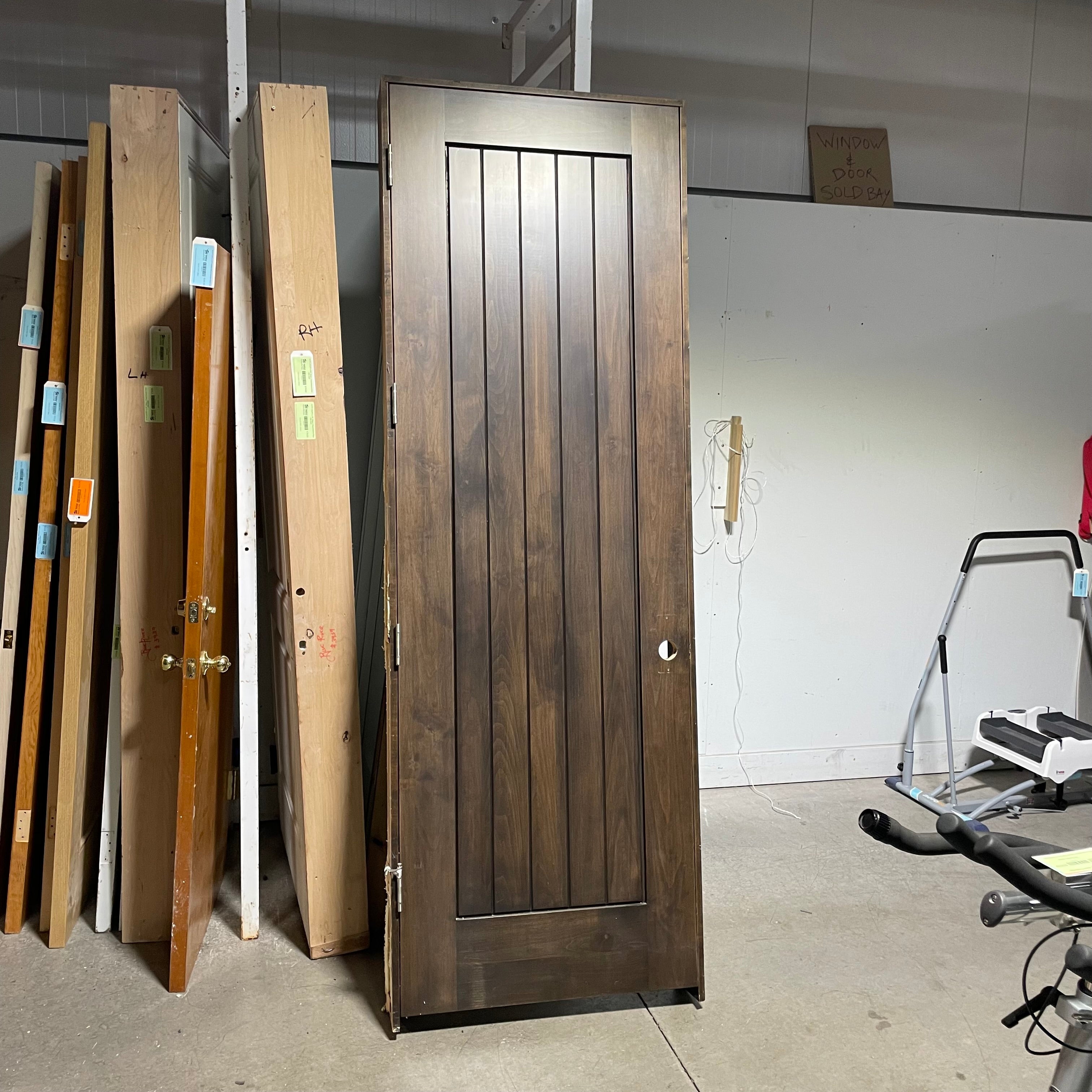 31.75"x 96"x 1.75" Rough Opening is 33"x 98.25"x 6.75" Brown Vertical Lined Walnut Interior Door with Jamb