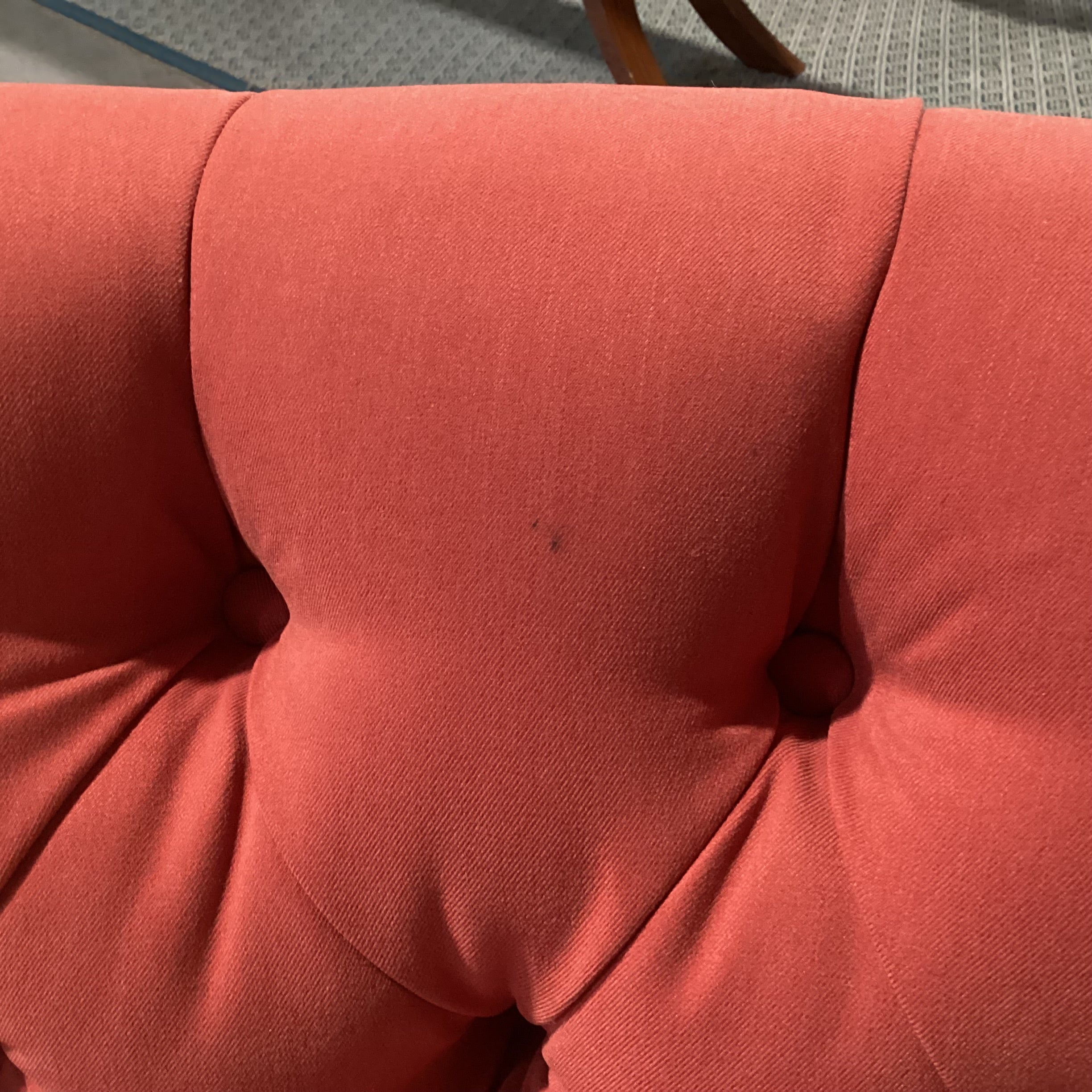 Red Orange Tufted Roll Back & Arms Front Casters Chair 34"x 38"x 44"