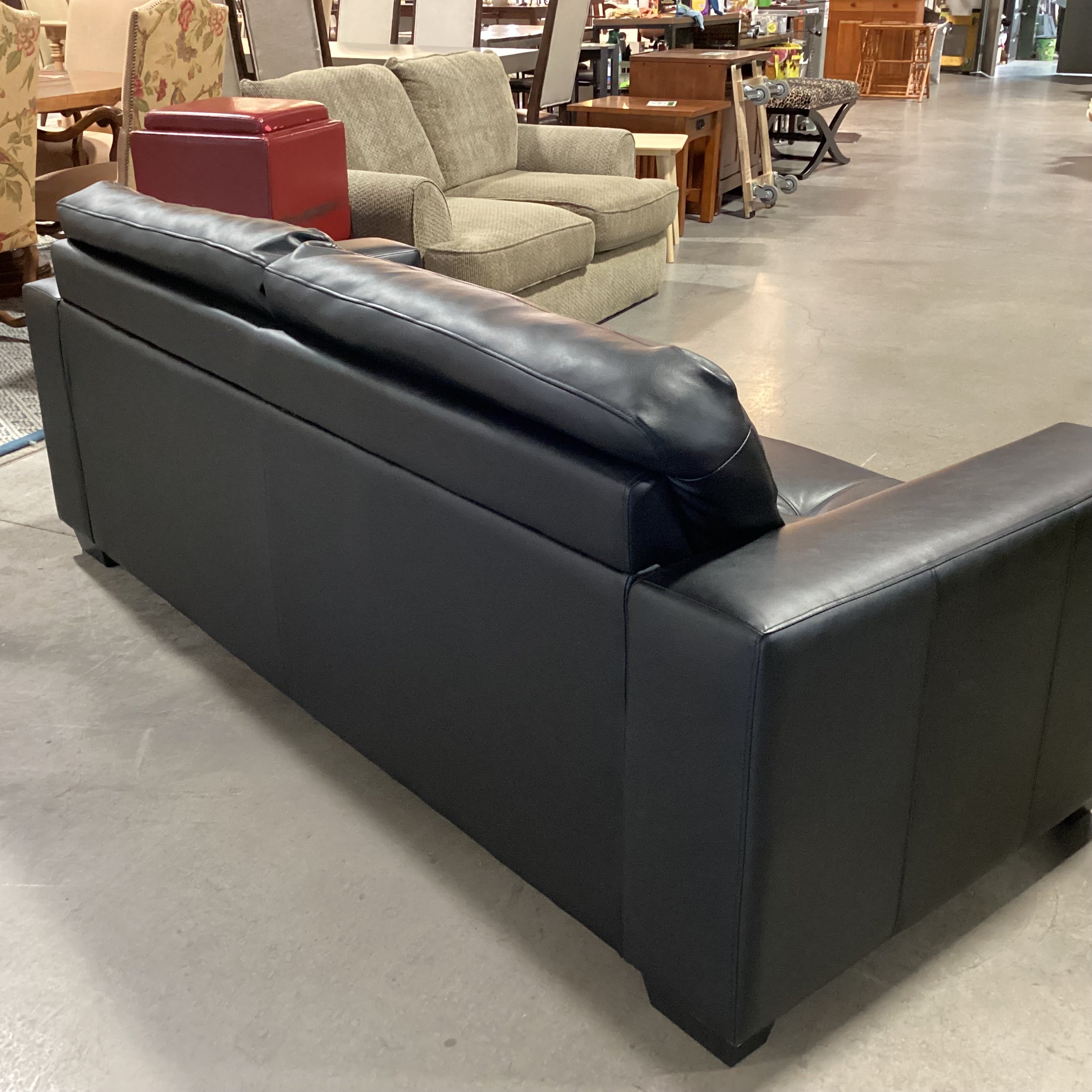Black Faux Leather Tufted Sofa 82"x 36"x 33"