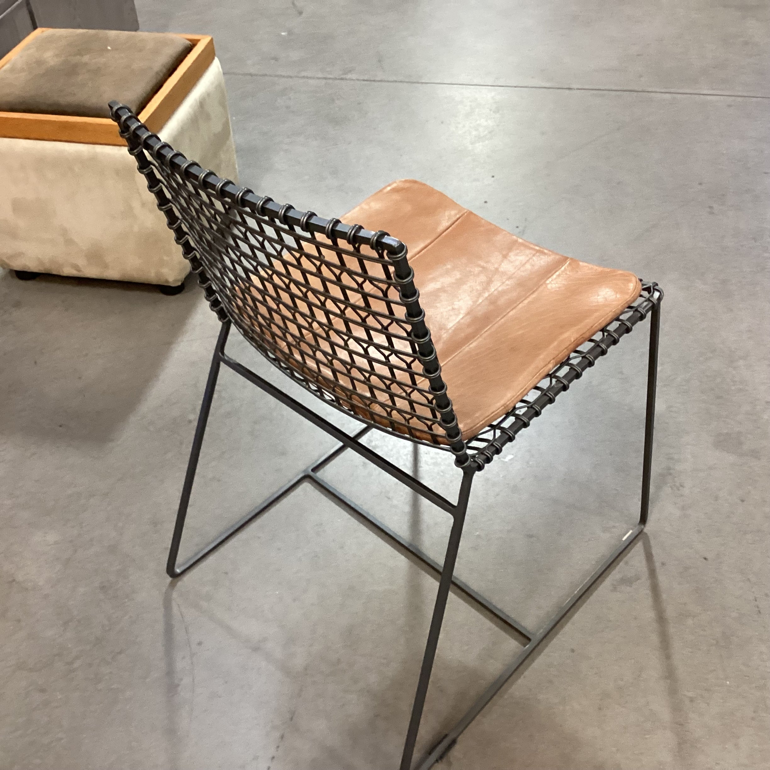Set of 8 Crate & Barrel Tig Metal & Leather Cushion Dining Chairs  18"x 21"x 31"
