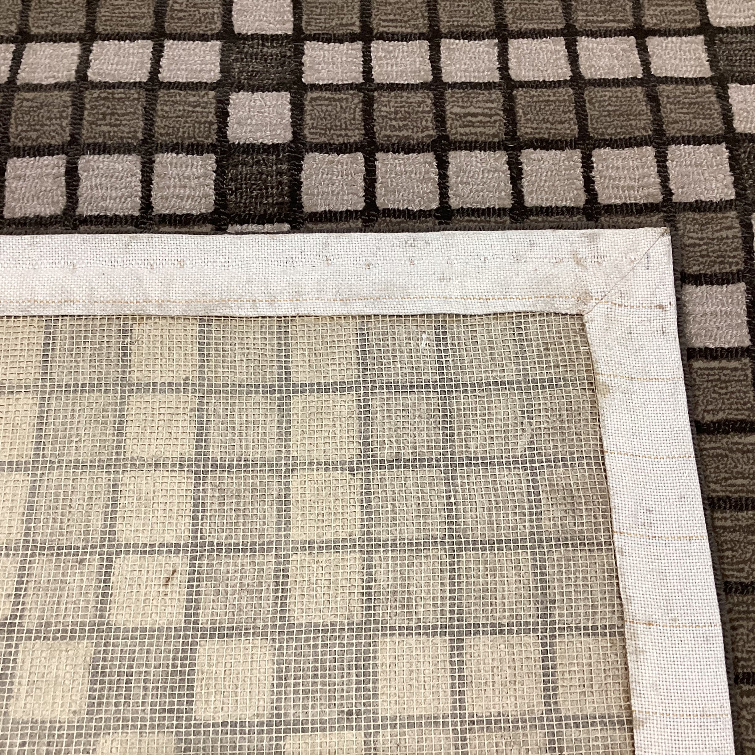 Custom Made Beige Taupe Brown Square Design Looped Wool Heat Sealed & Border Backing Rug 8' 7"x 12' 10"