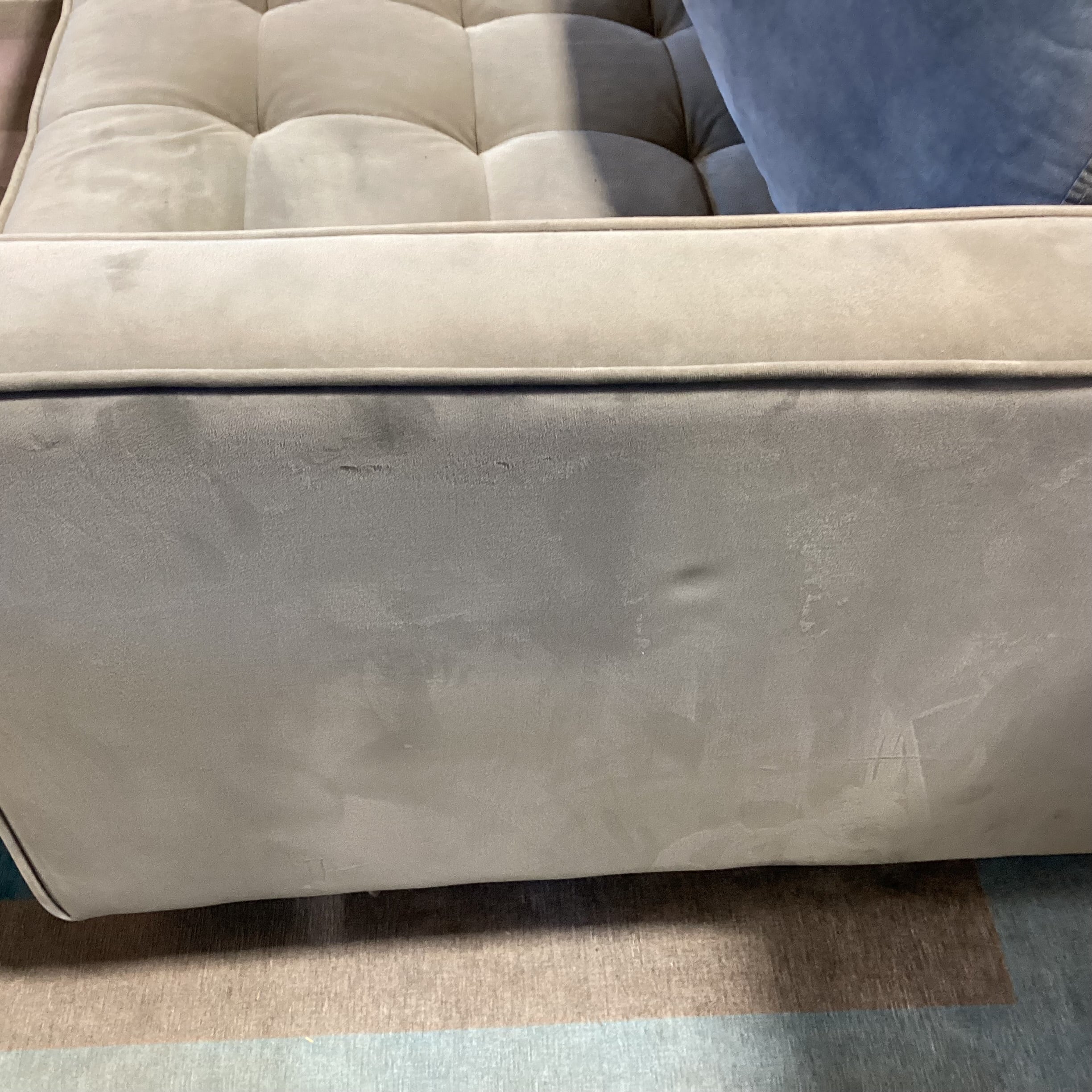 Grey Plush Velveteen Tufted Seat Sofa 87"x 37"x 26"
