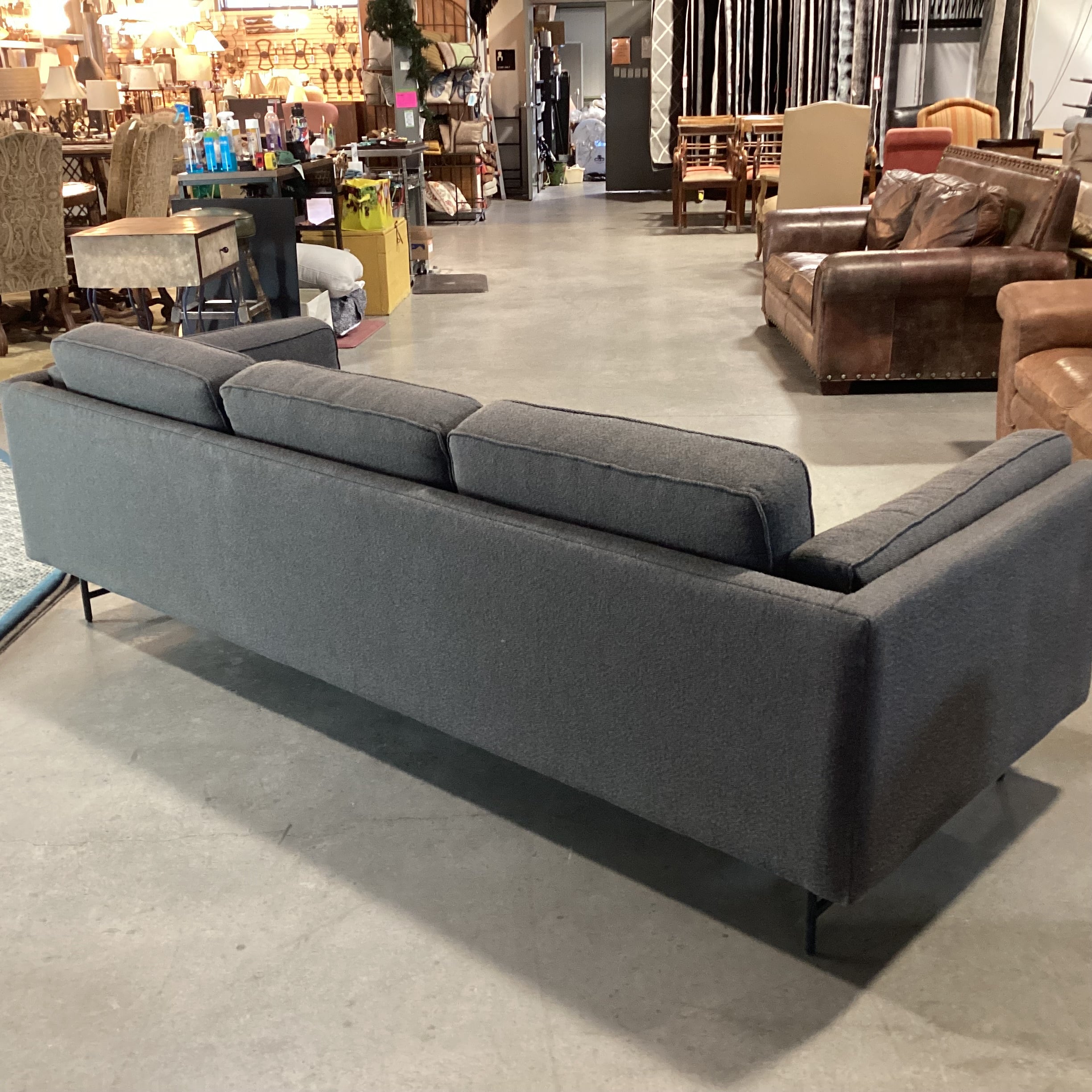 Blu Dot Modern Dark Grey 3 Seat Bank Sofa 96"x 36"x 26"