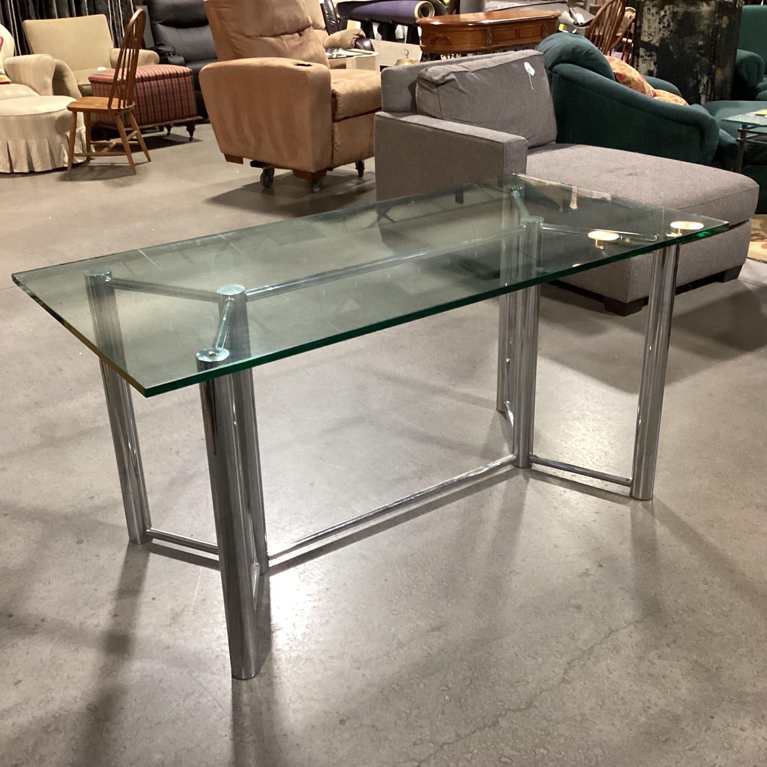 Tubular Chrome & Glass Dining Table 60"x 30"x 29"