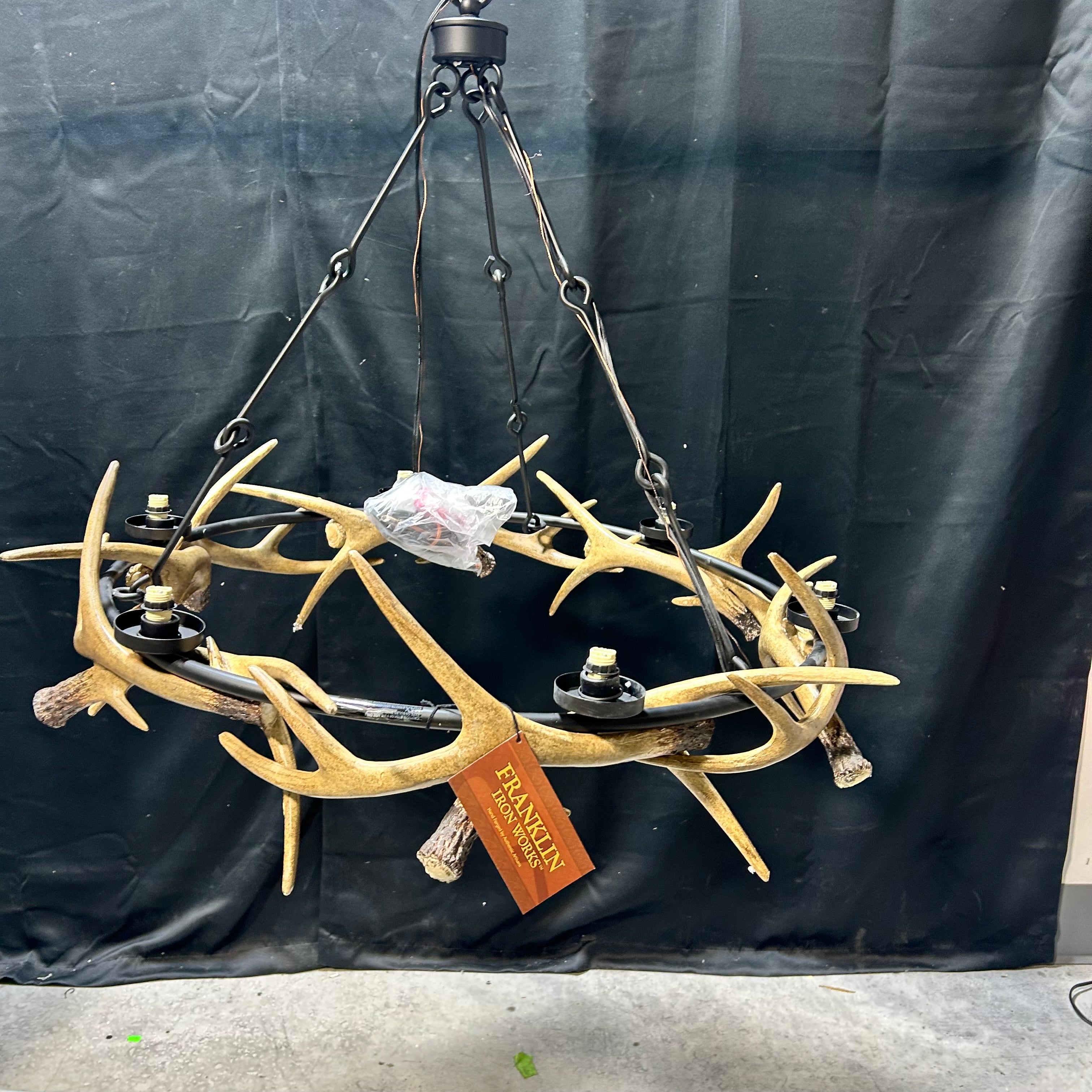 Franklin Iron Works Antler Lodge Rustic Chandelier Faux Deer Antlers 37"x 35"