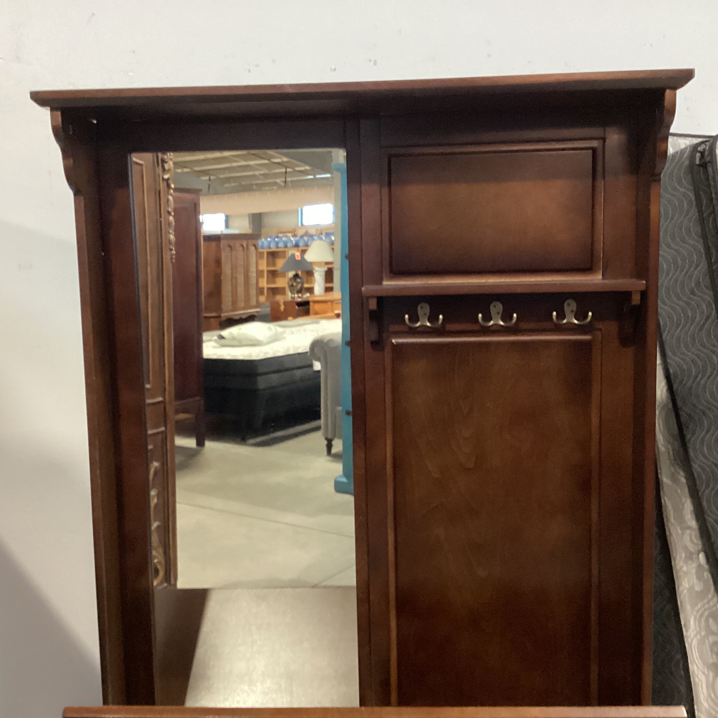 Dark Finish Wood with Mirror & Storage Hall Tree Bench 40"x 17"x 70"