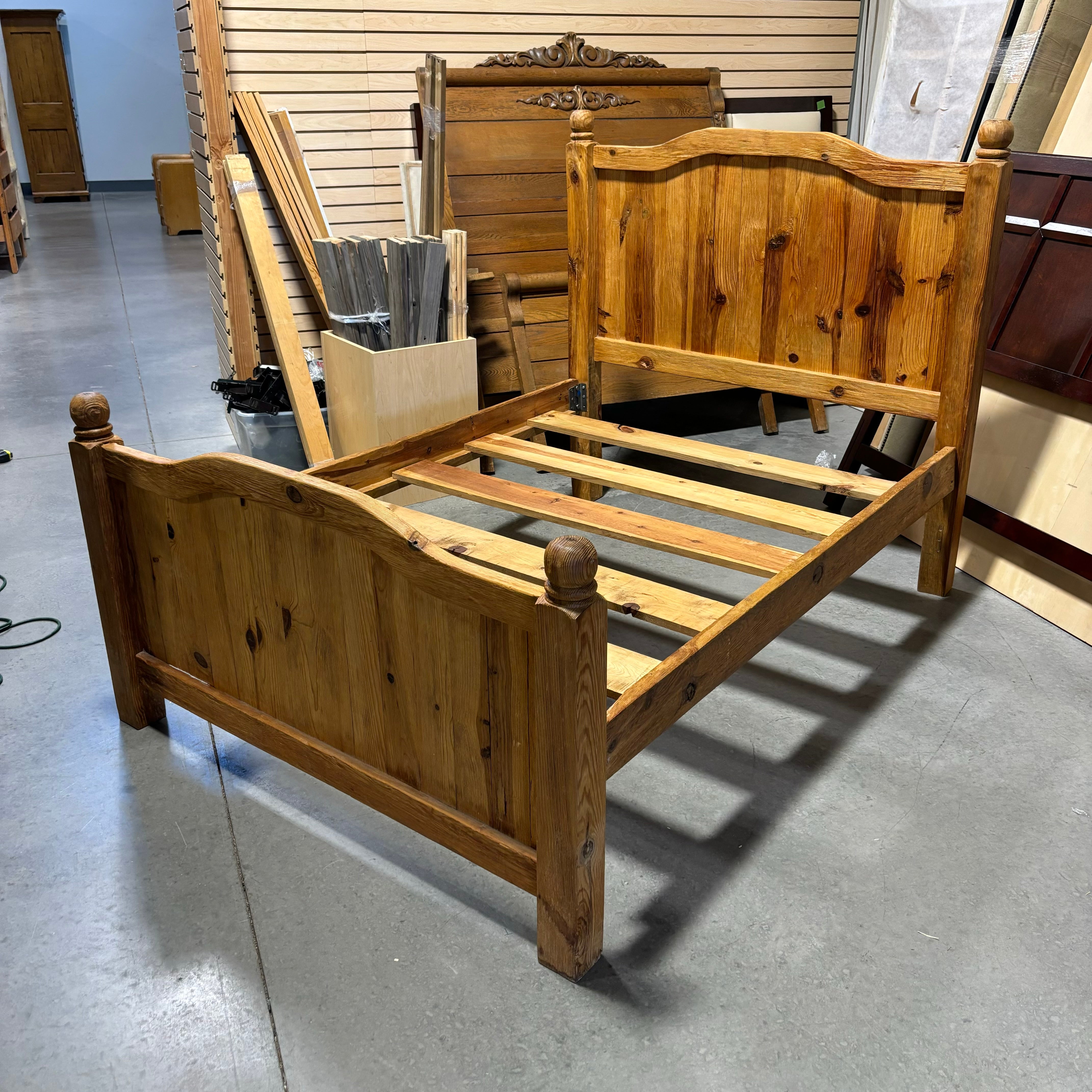 Custom Solid Light Finish Wooden Queen Bed Frame 91"x 64"x 41"