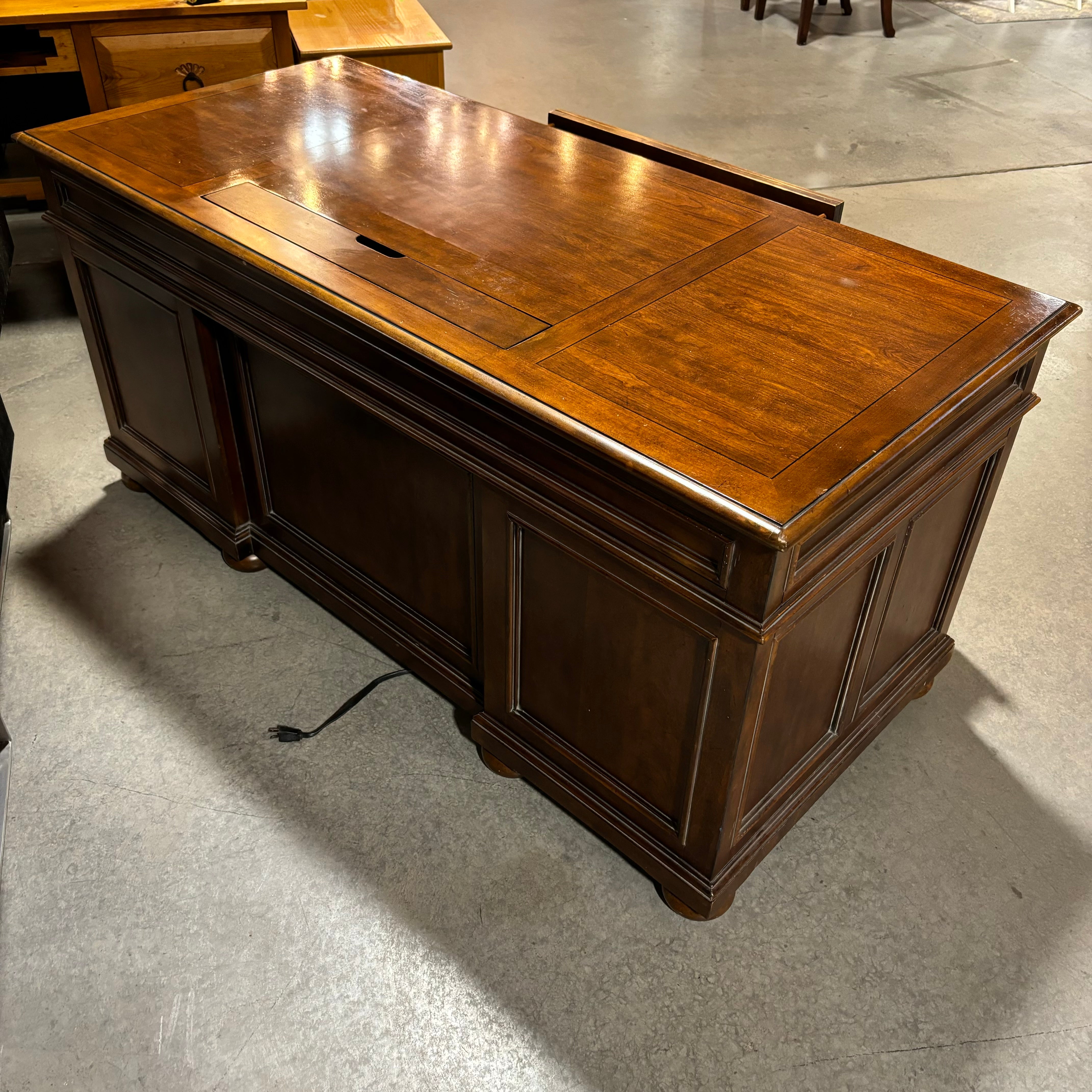 Wynwood by Flexsteel Distressed Dark Finish Solid Wood 7 Drawer with Built in Power Strip Executive Desk 66"x 30"x 31"
