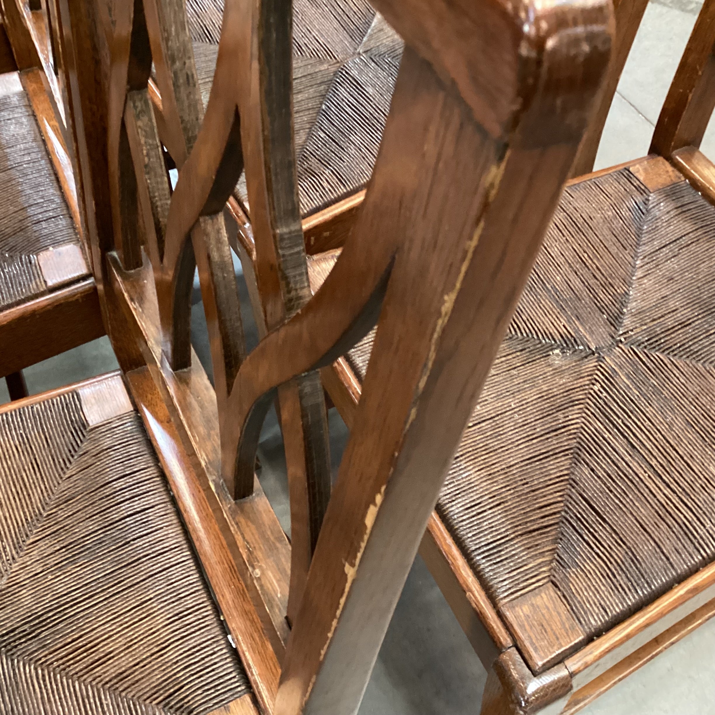 SET of 6 Vintage Antique Lattice Back & Rush Seat Dining Chairs 17"x 20"x 38"