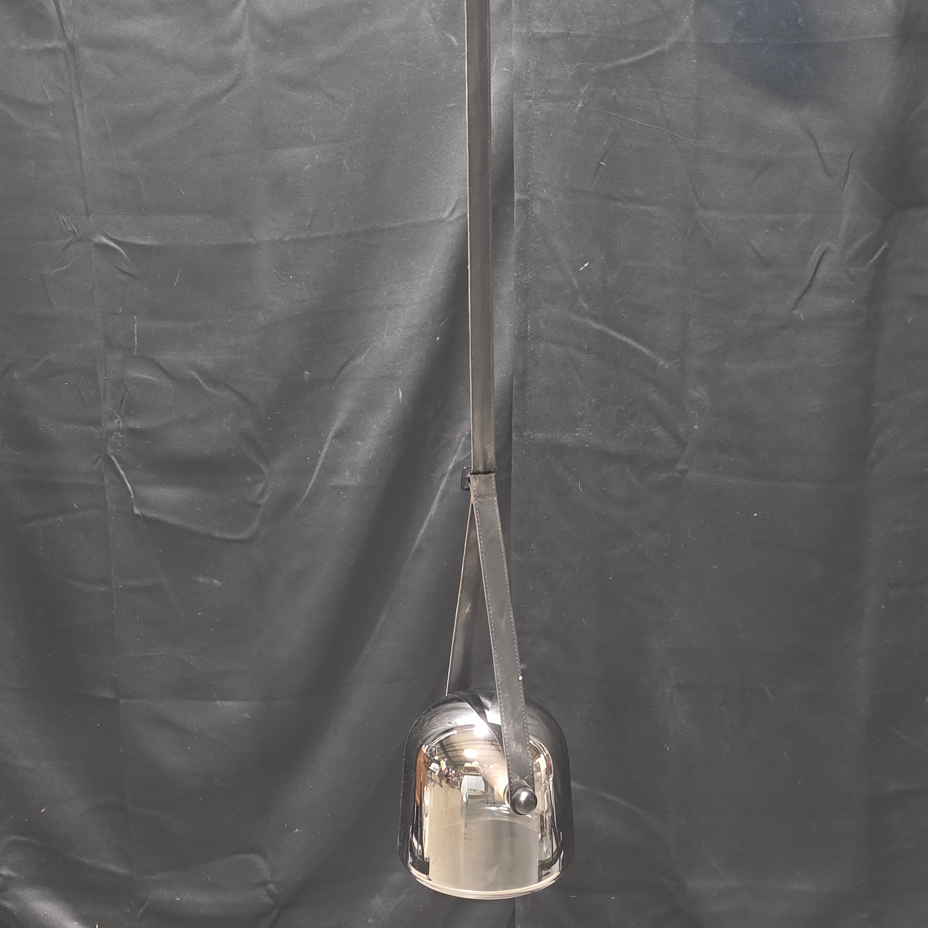 Mirrored Dome Pendant LED Light on Leather Straps 7"Dx42"