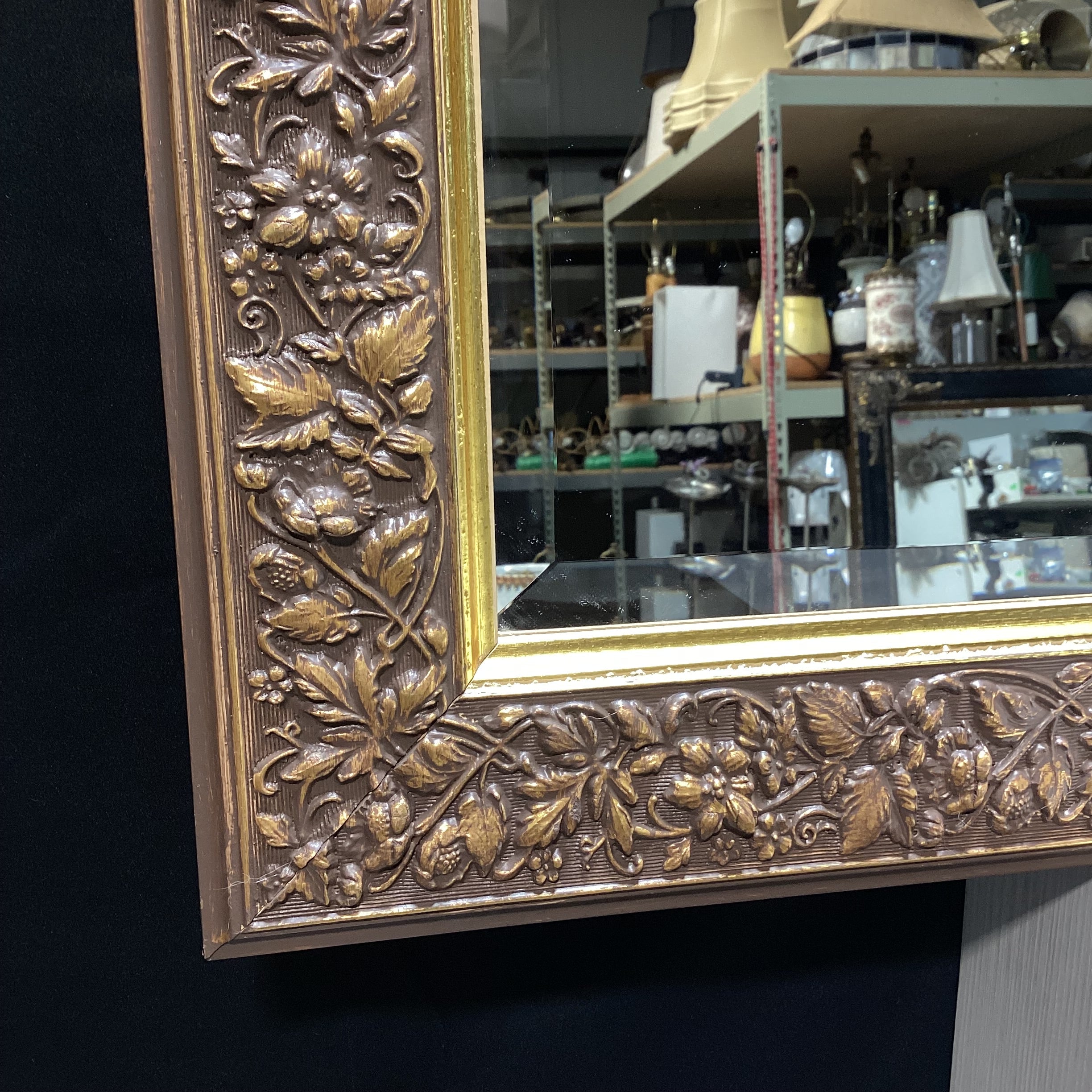 Vintage Bevelled Edge Ornate Gold Foliage Wall Mirror 42" x 30"