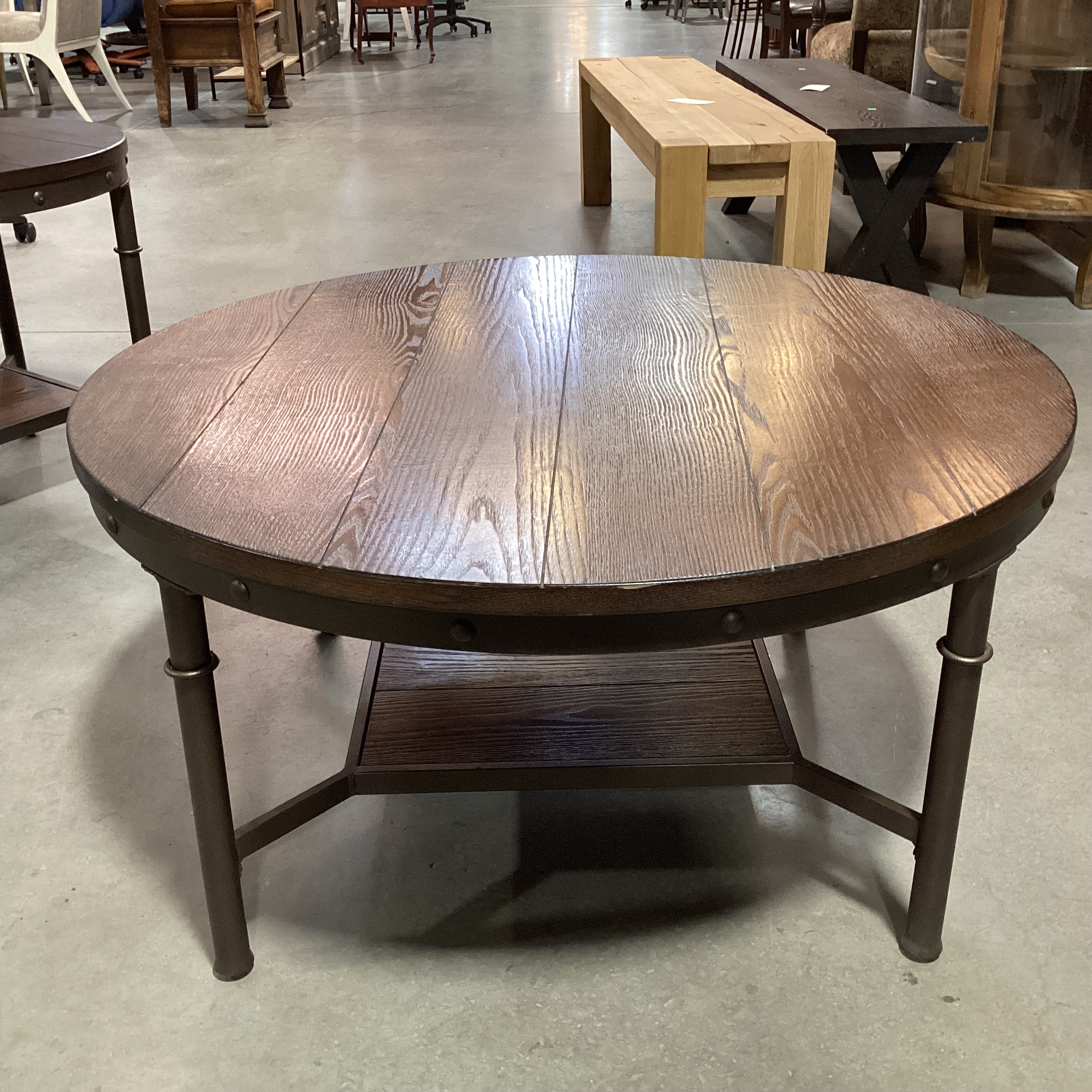 Ashley Furniture Round Wood & Iron Coffee Table 38" Diameter x 19"