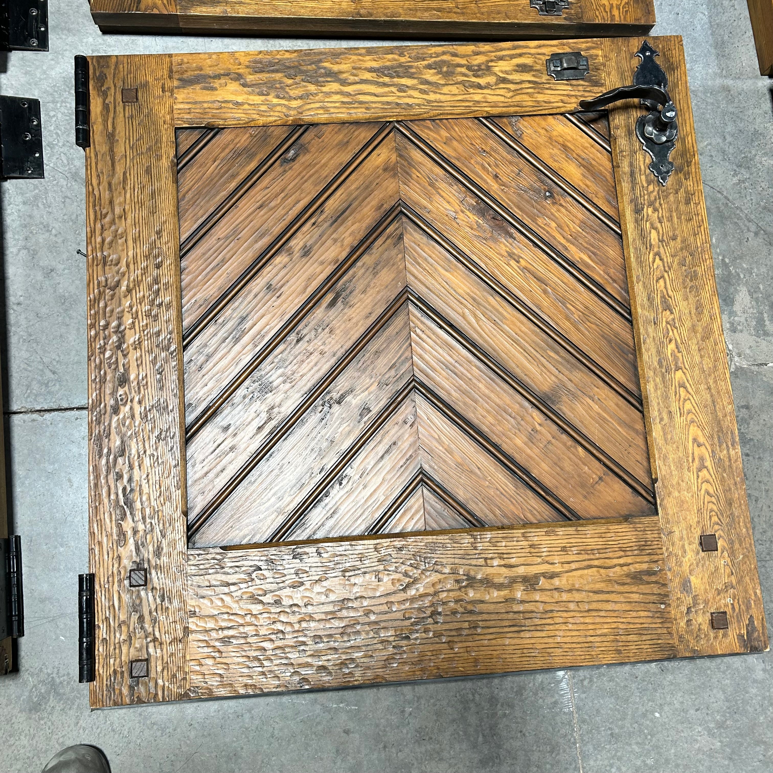 42"x 86"x 3" Brown Rustic Dutch Door with 4 Pane Window / Iron Hardware / RIGHT  HAND