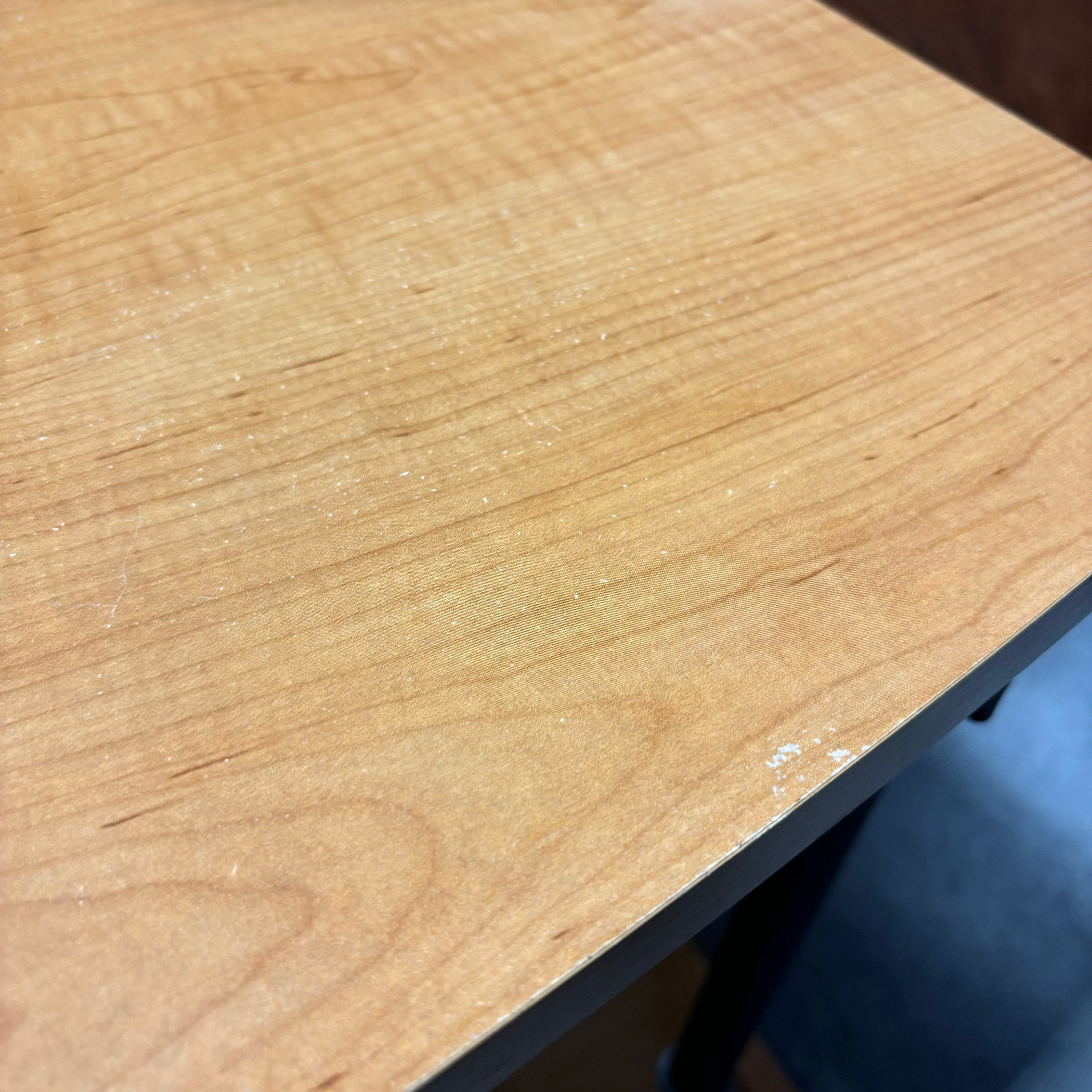 Light Wood Veneer Top with Black Metal & Wood Multi Surface On Casters Computer Desk 52"x 41"x 30.5"