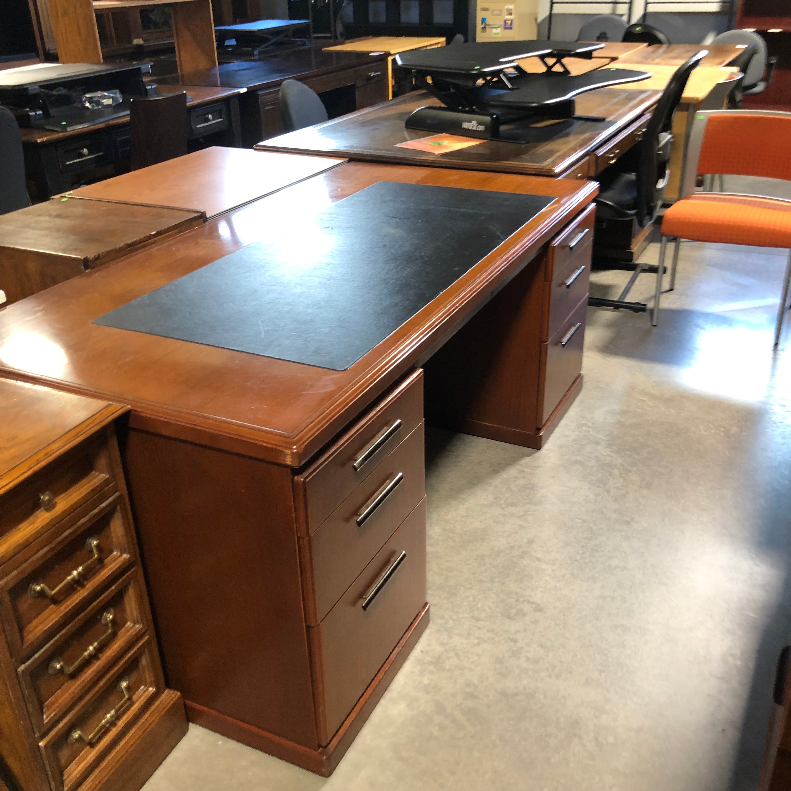 Solid Light Finish Wood Desk with Leather Top 72"x 36"x 30"
