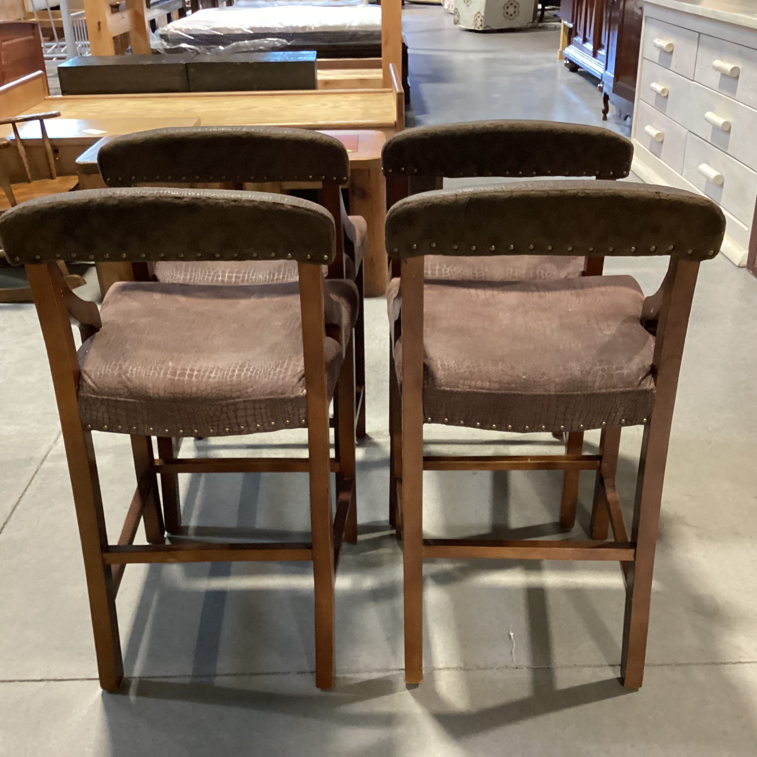 SET of 4 Pier 1 Imports Wood & Croc Style Micro Suede with Nailhead Barstools 26"