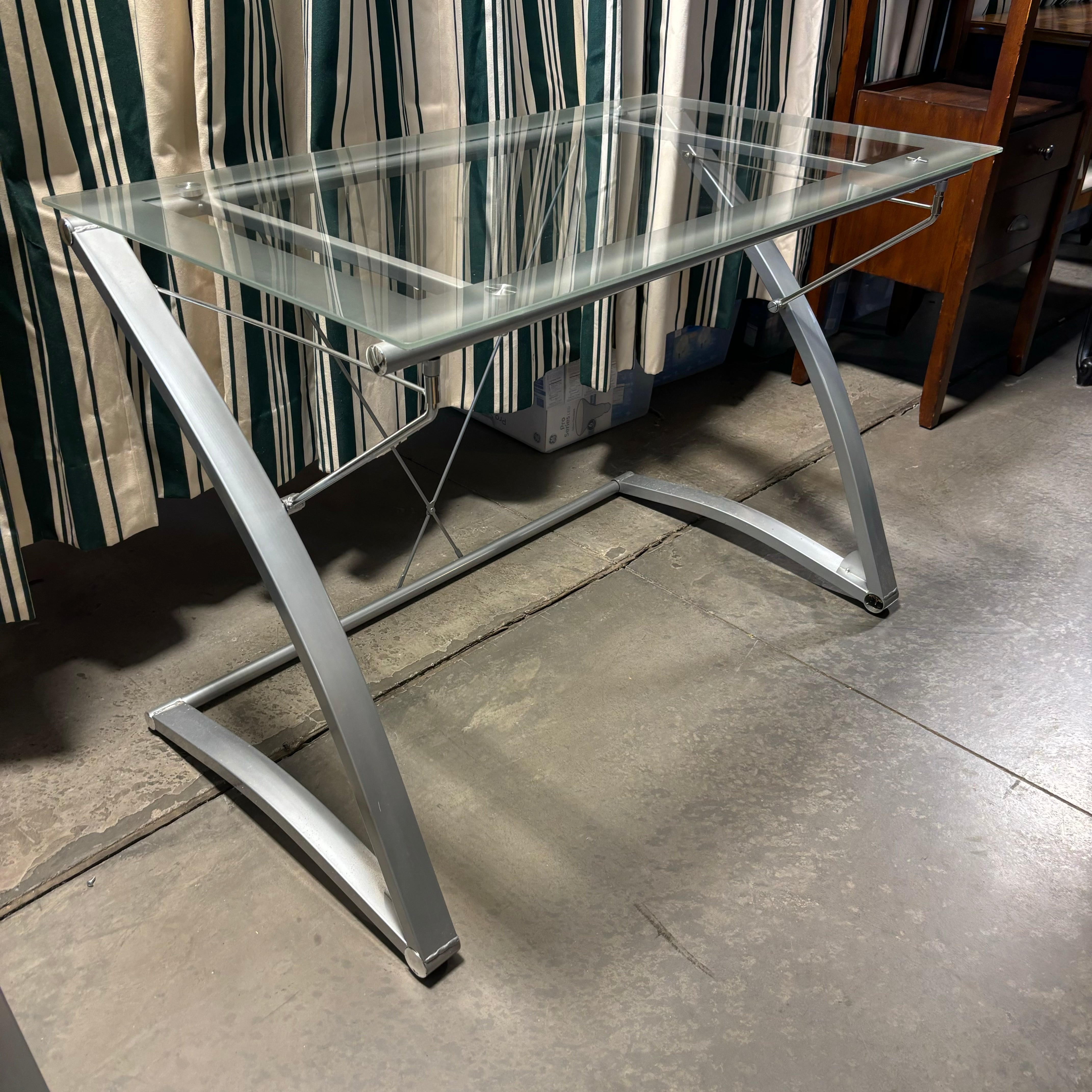 Glass Top & Steel Base Modern Desk 42"x 24"x 30"