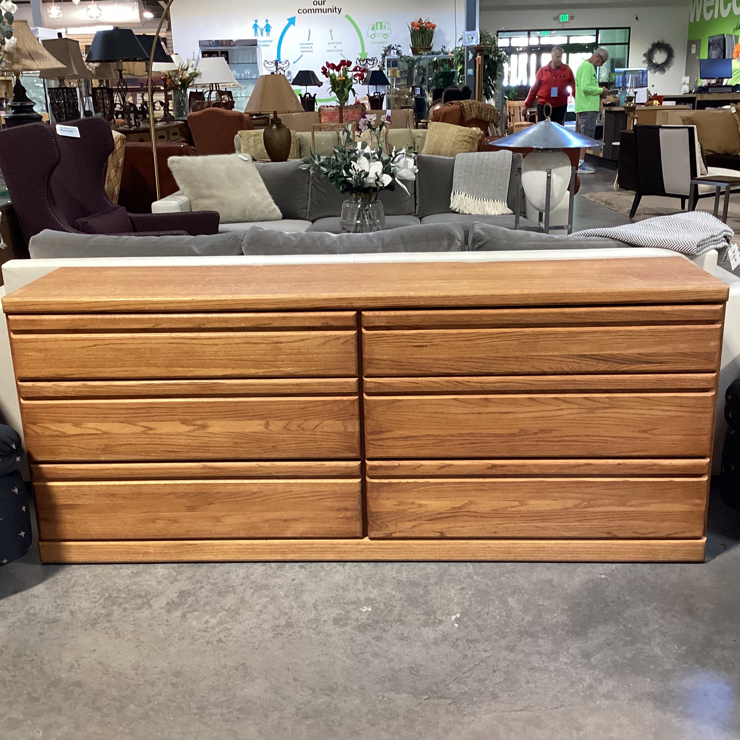 Wambold Furniture Oak & Veneer 6 Drawer Dresser 71.5"x 16"x 30"