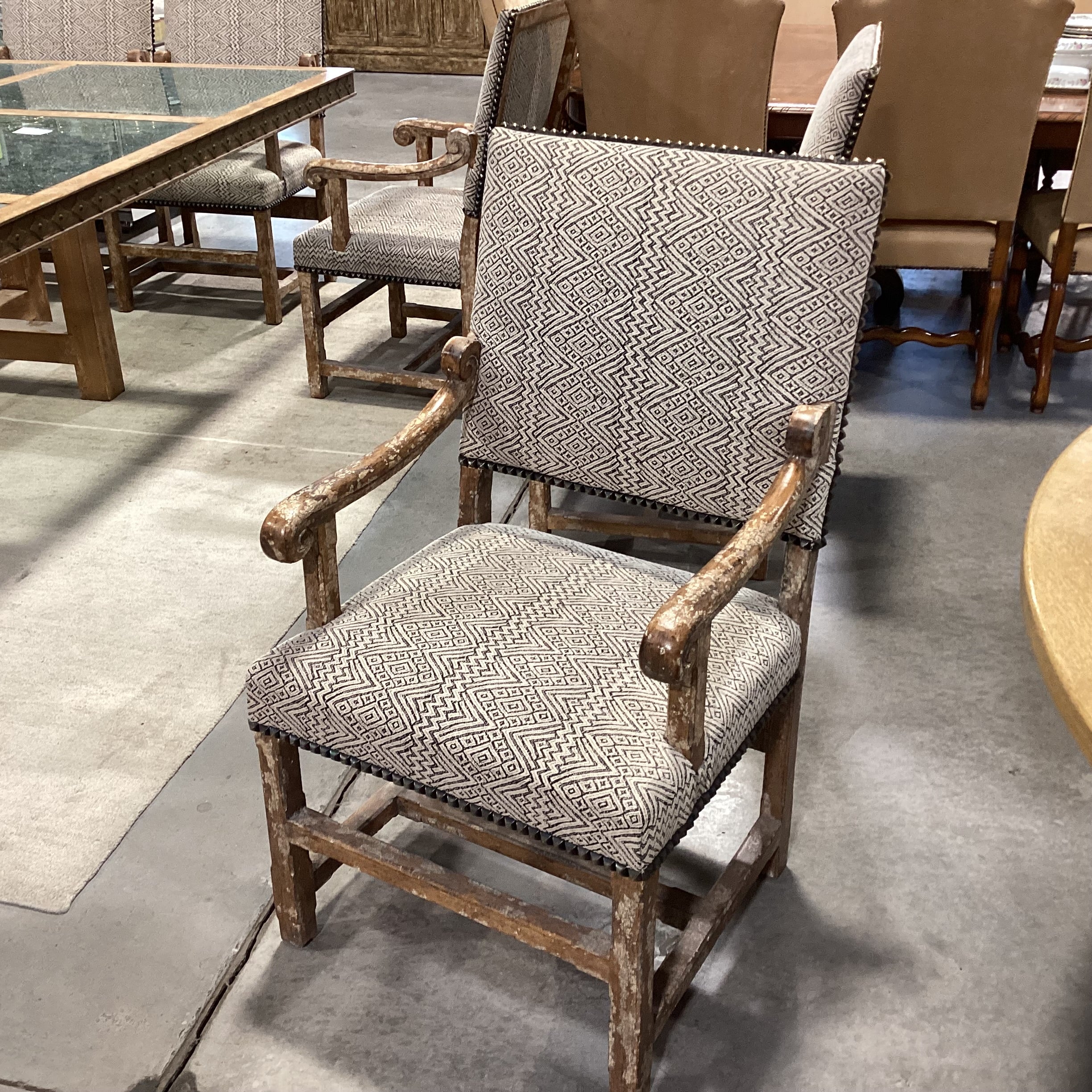 Custom Carved Textured Distressed Finish with Inset Crackle Glass Table with 10 Chairs Dining Set 96"x 72"x 30"