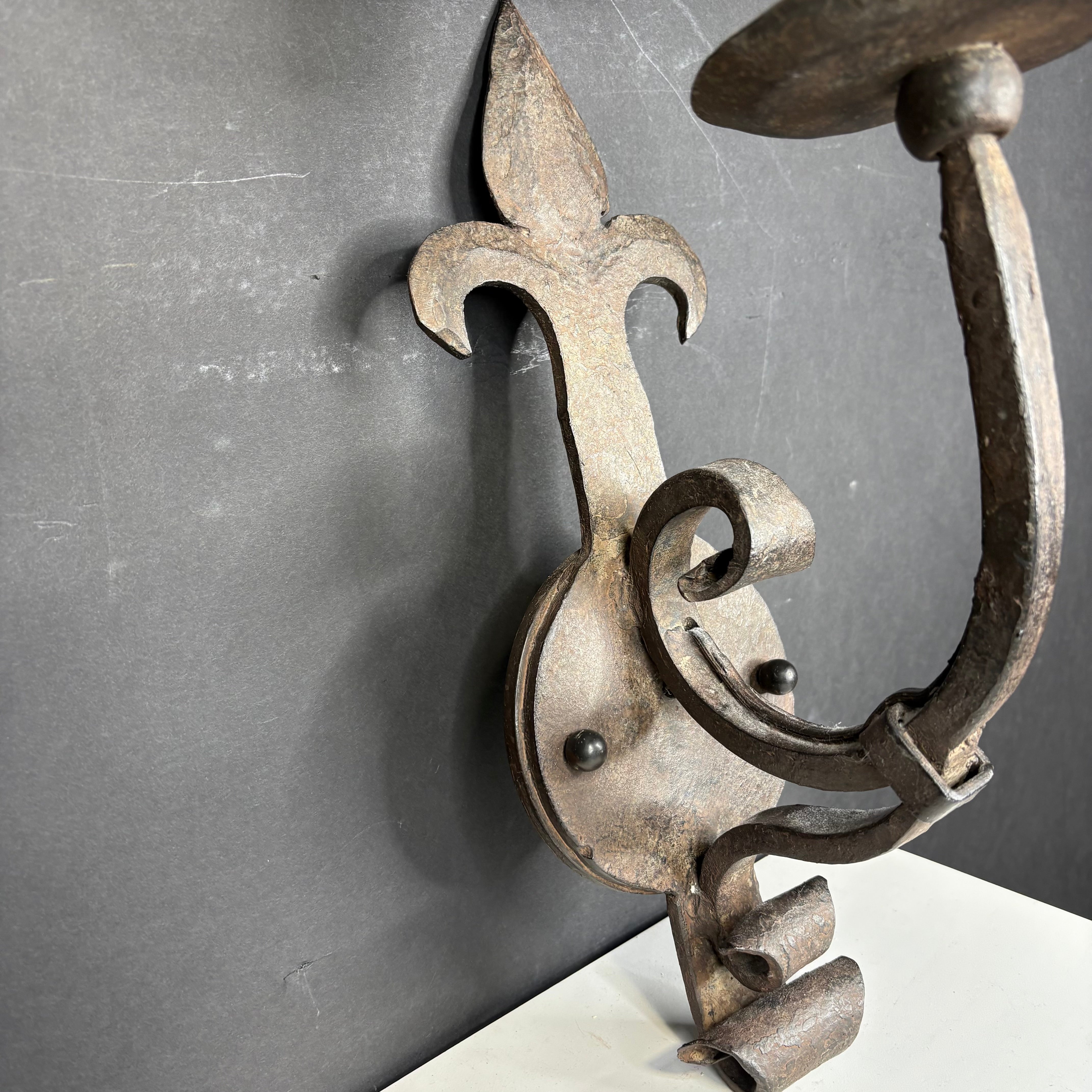 Rustic Hand Forged 1-Light Iron Scroll with Shade Wall Sconce 8”x 18”x 10”