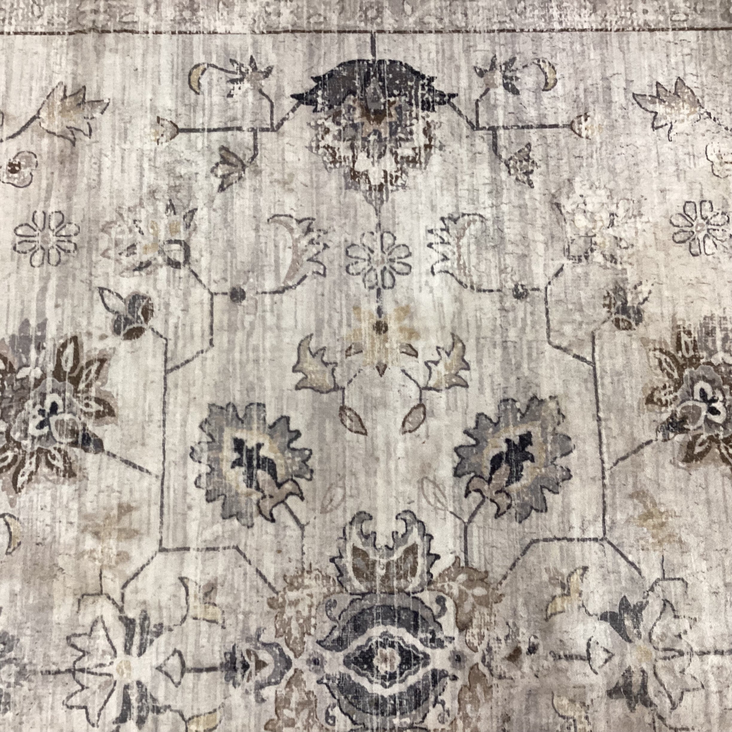 Persian Blooms Ultra Soft Faux Fur Ivory Grey & Taupe Rug 7'3"x 9'10"