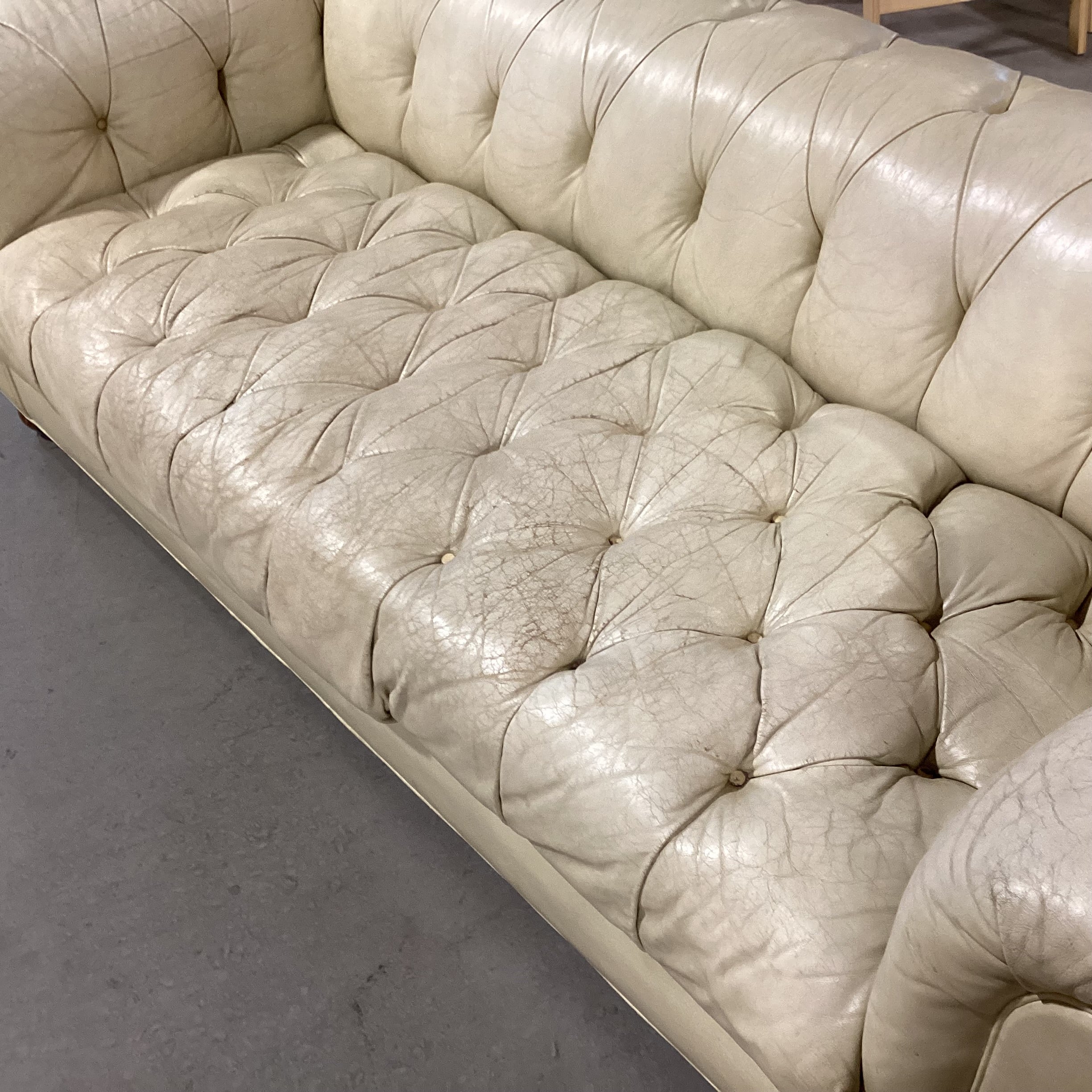 Cream Leather Tufted Chesterfield Sofa 80"x 36"x 25"