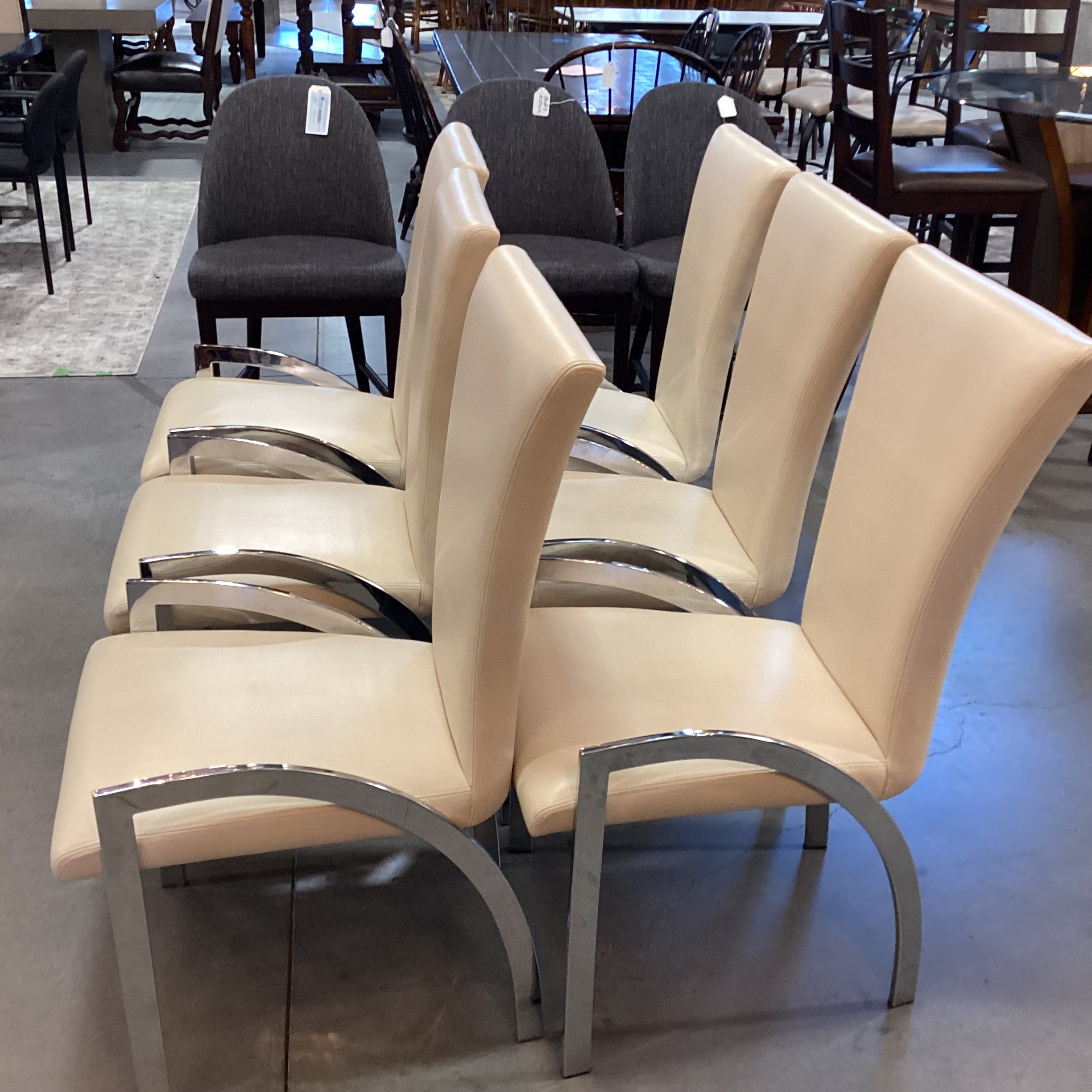 SET of 6 Elite Manufacturing Modern Blonde Leather & Chrome Dining Chairs 20"x 24"x 40"
