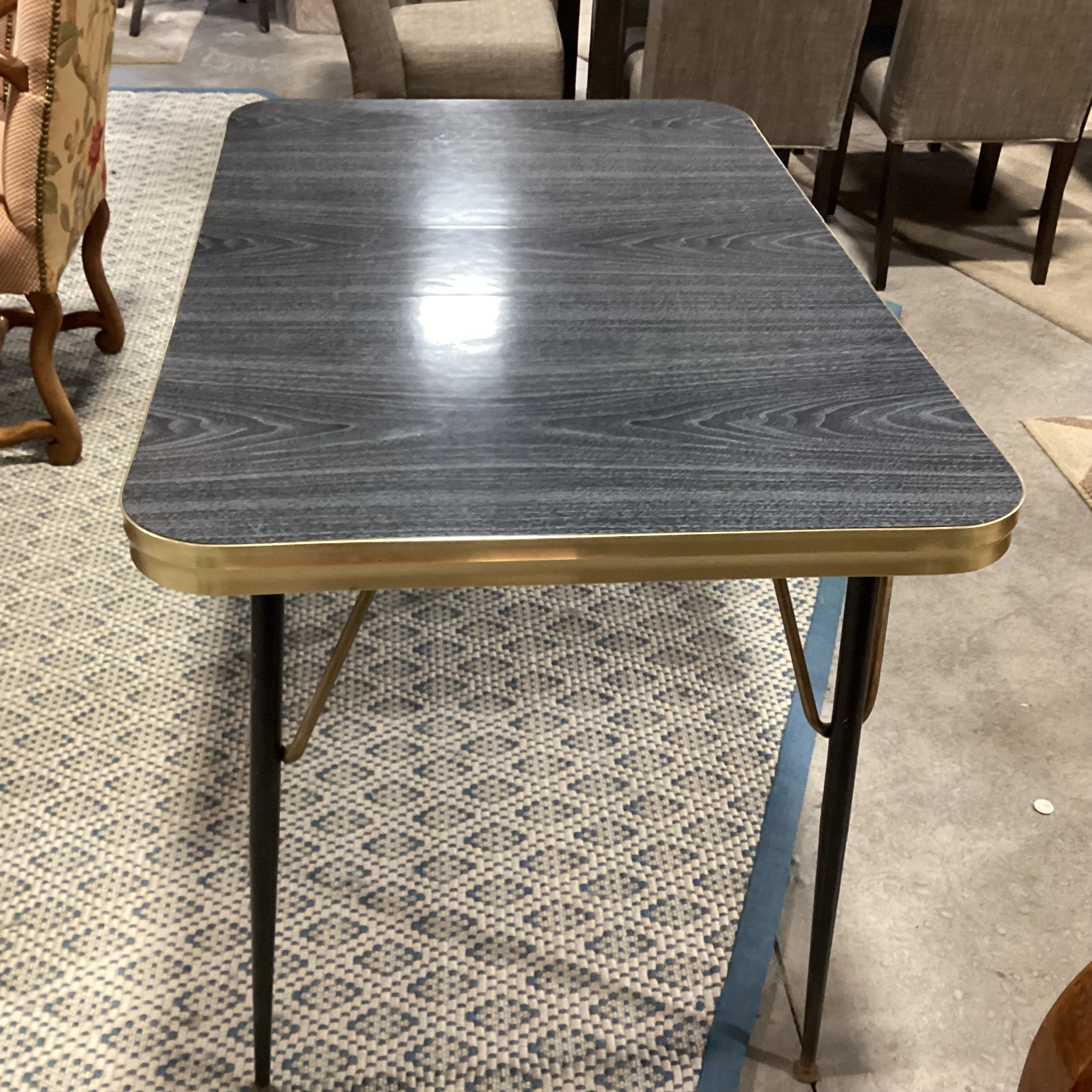Vintage Wood Style Top & Aluminum 1 Leaf Dining Table 45"x 29.5"x 30"