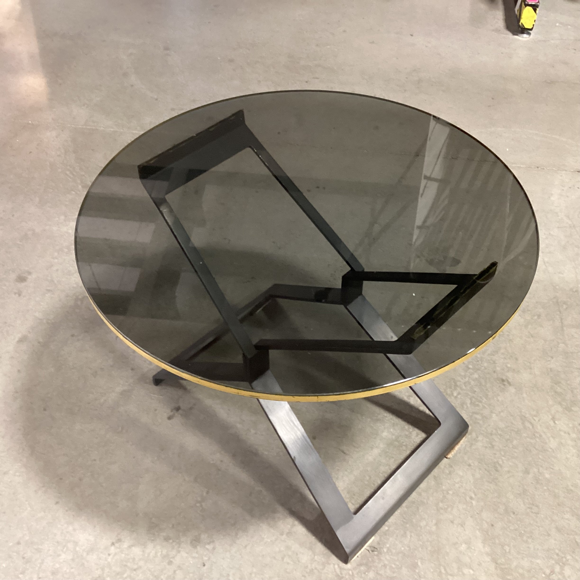 Black Finished Brass & Round Black Glass with Gold Gilt Edge Accent Table 26" Diameter x 21"