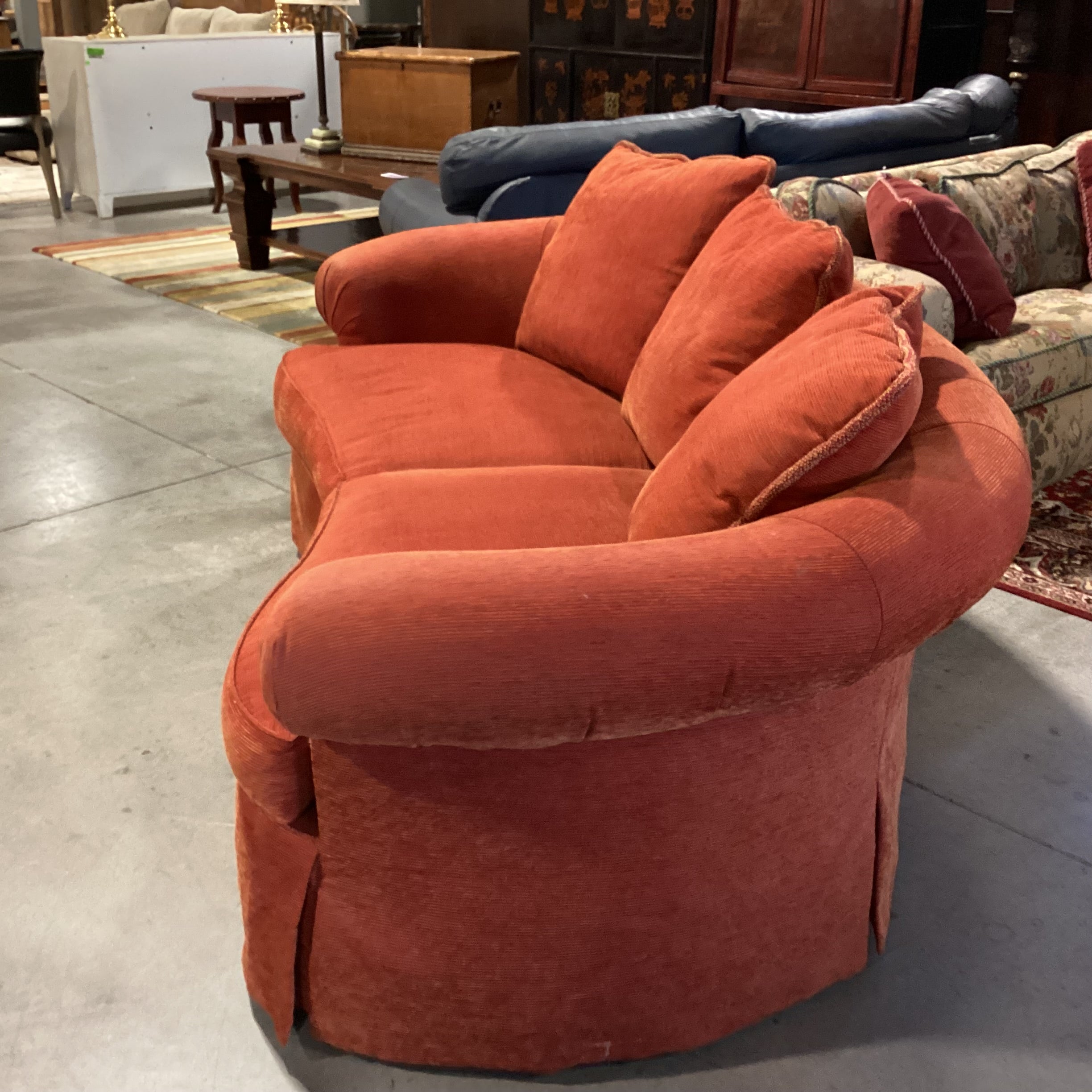 Hickory White Burnt Orange & Gold Raised Ribbed Texture Down Mix Curved Sofa 89"x 48"x 31"