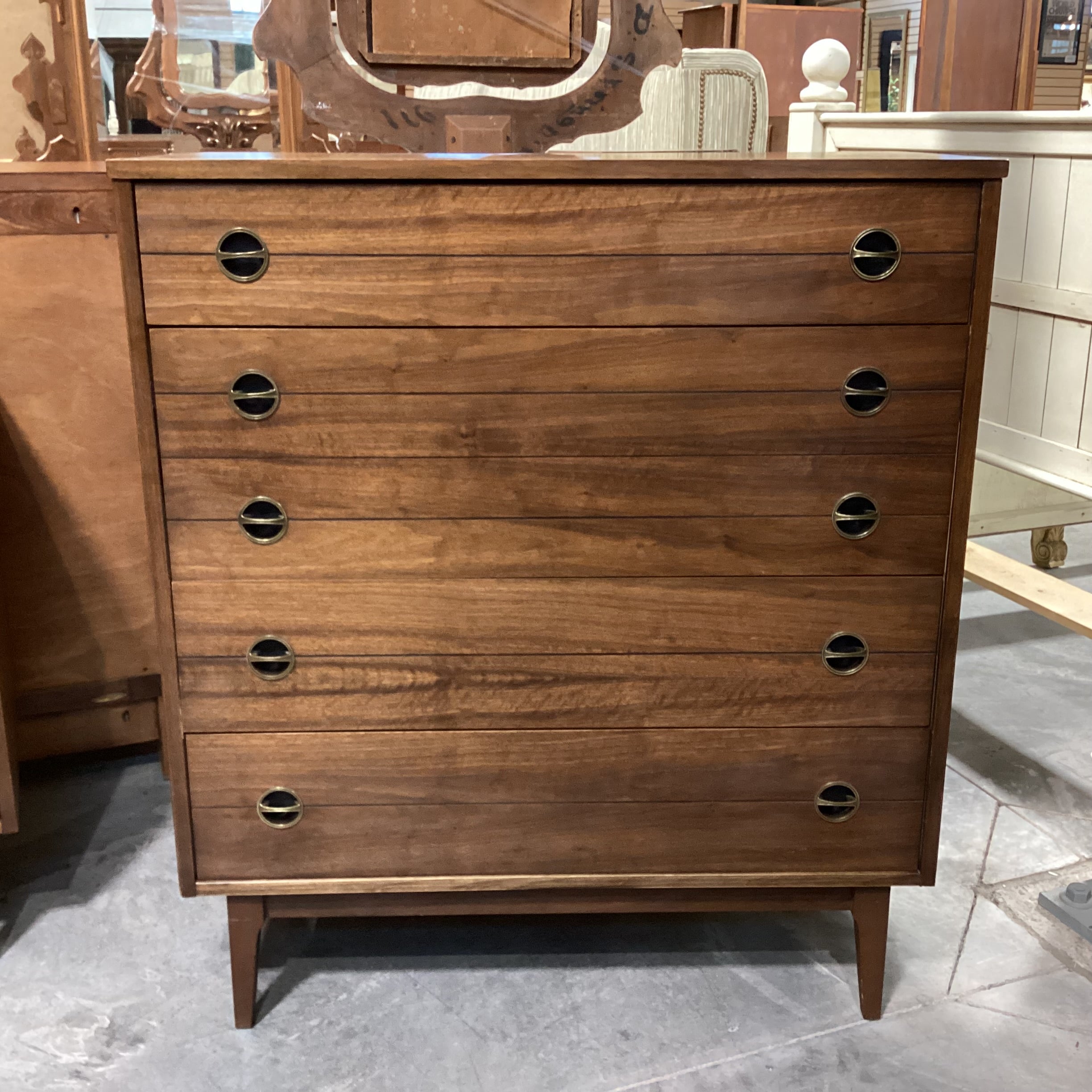 Mid Century Walnut 4 Drawer Chest 38"x 18"x 43.5"
