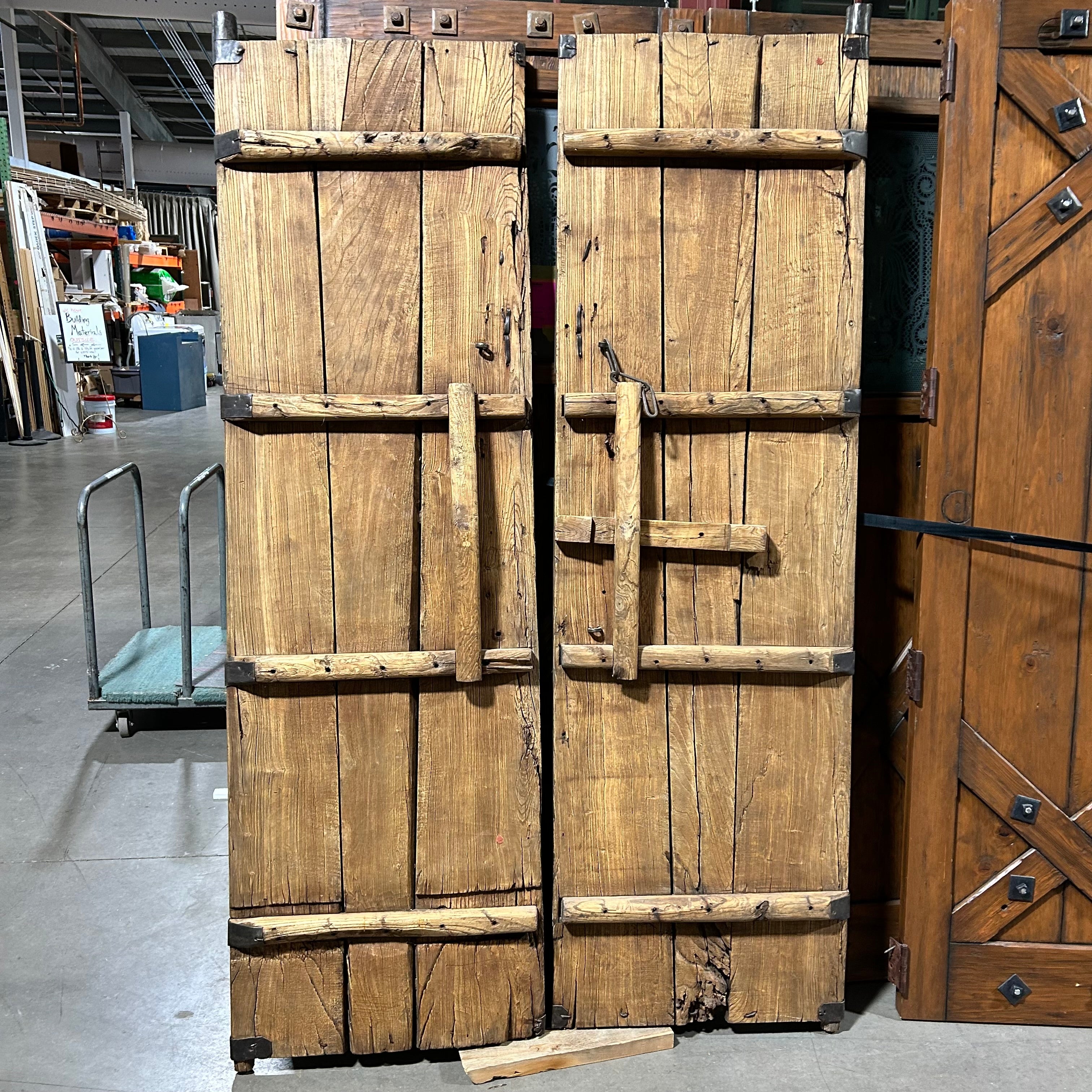 50.5"x 82.75" Antique Chinese Elm Compound Doors with Intriquite Iron Hardware