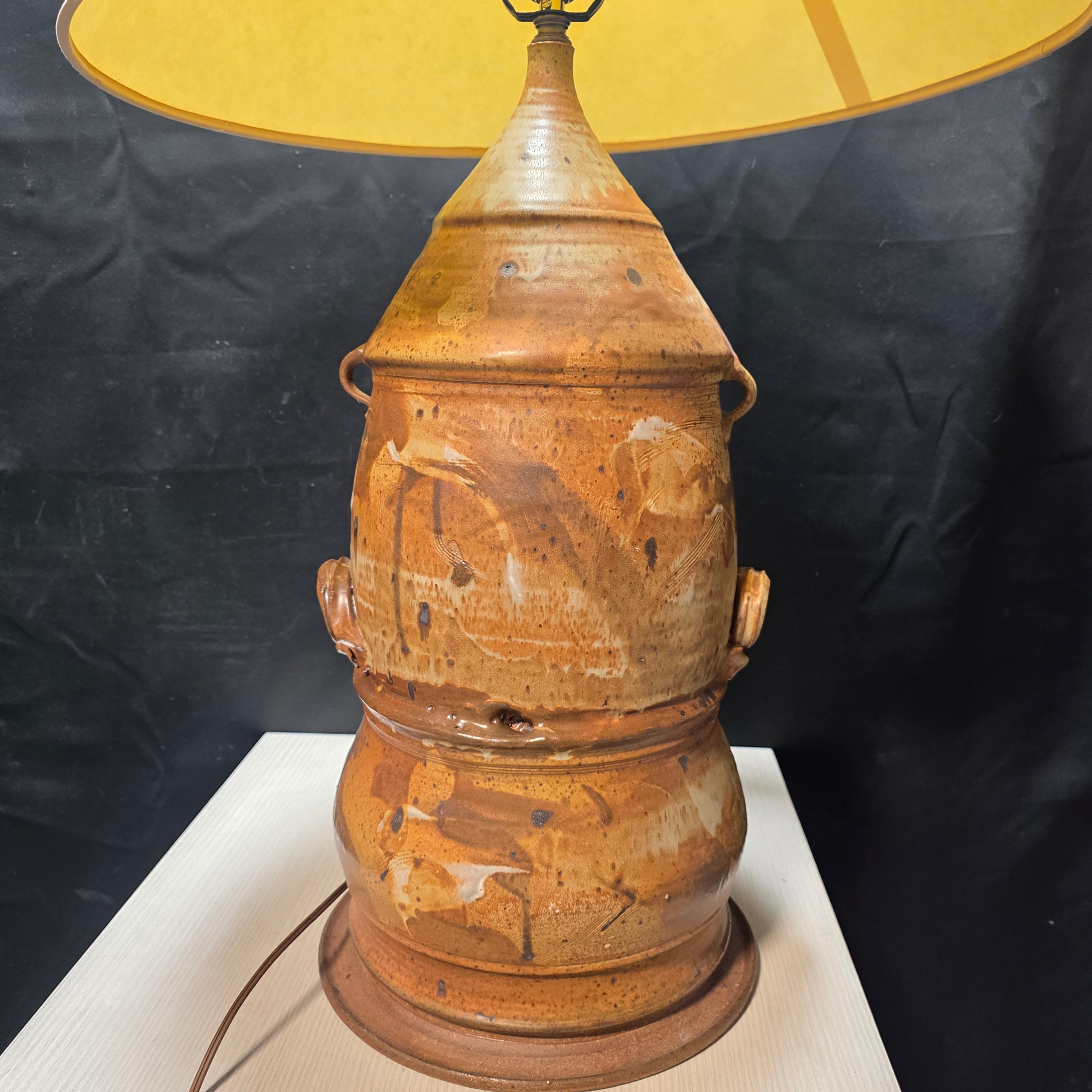 Signed "Kendall" Stoneware Pottery 60s-70s Table Lamp 21"Dx36"