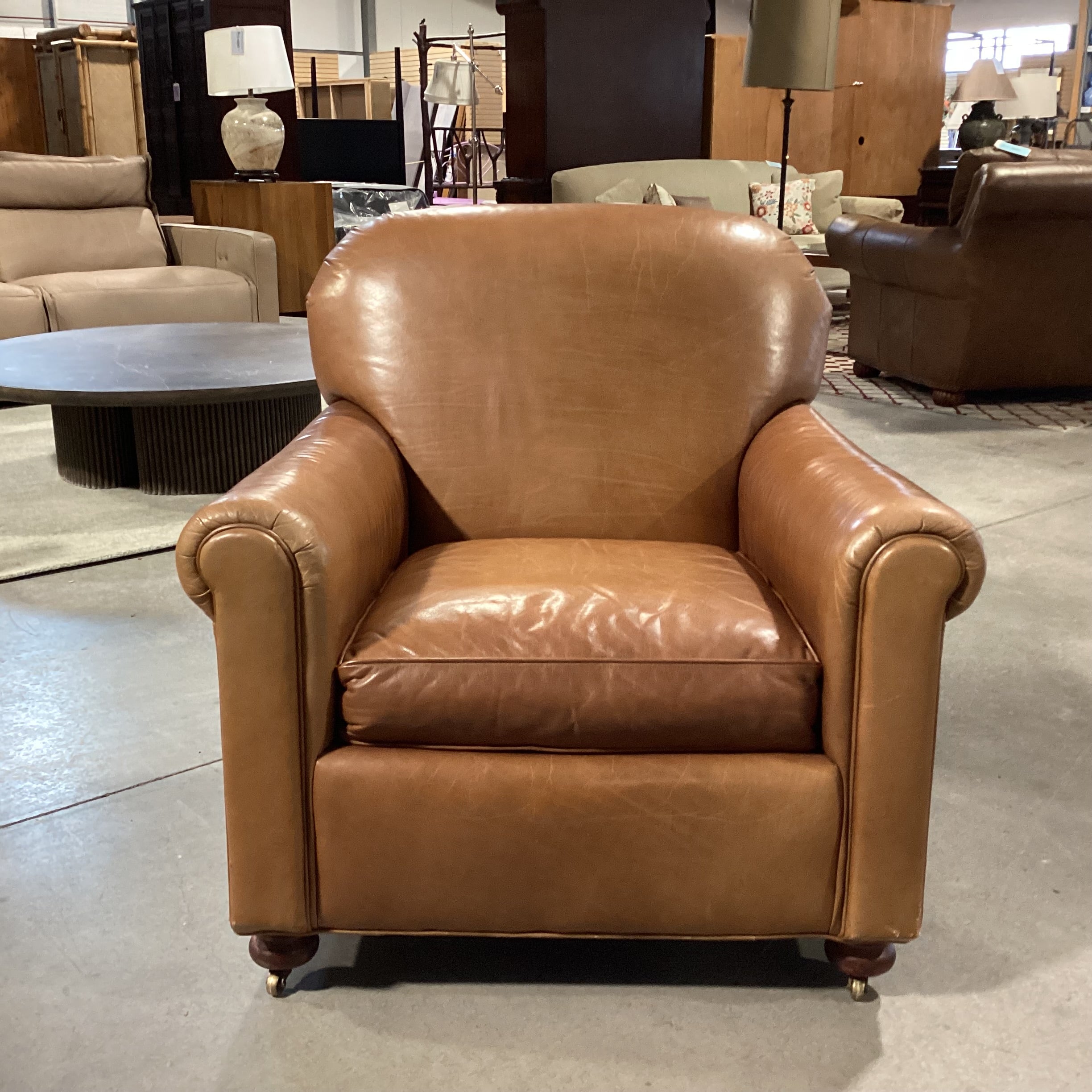 Lee Industries Leather with Front Casters Club Chair 36"x 38"x 35"