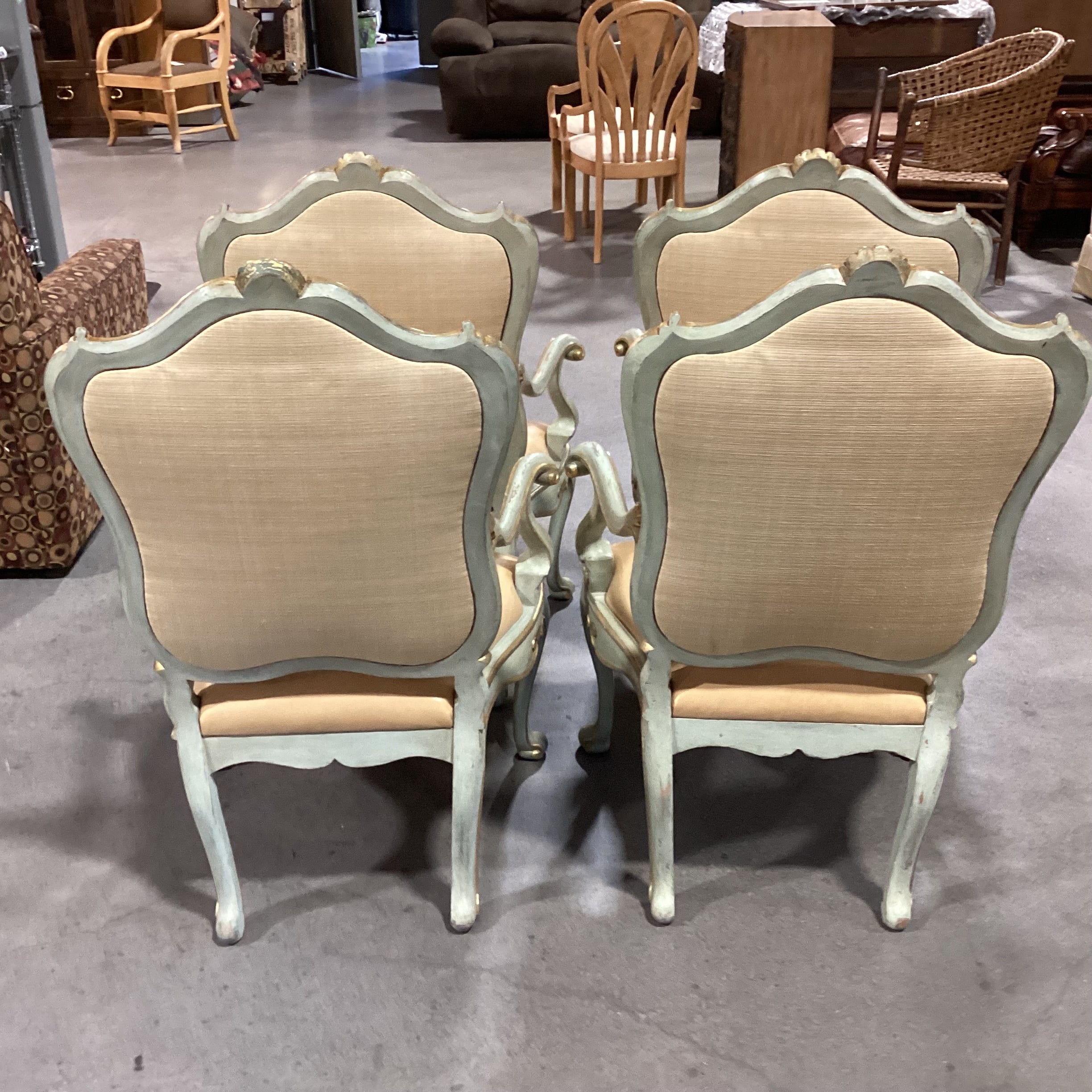 SET of 4 French Provincial Ornate Carved Wood with Gilded Accent & Leather Dining Chairs 26"x 26"x 42"