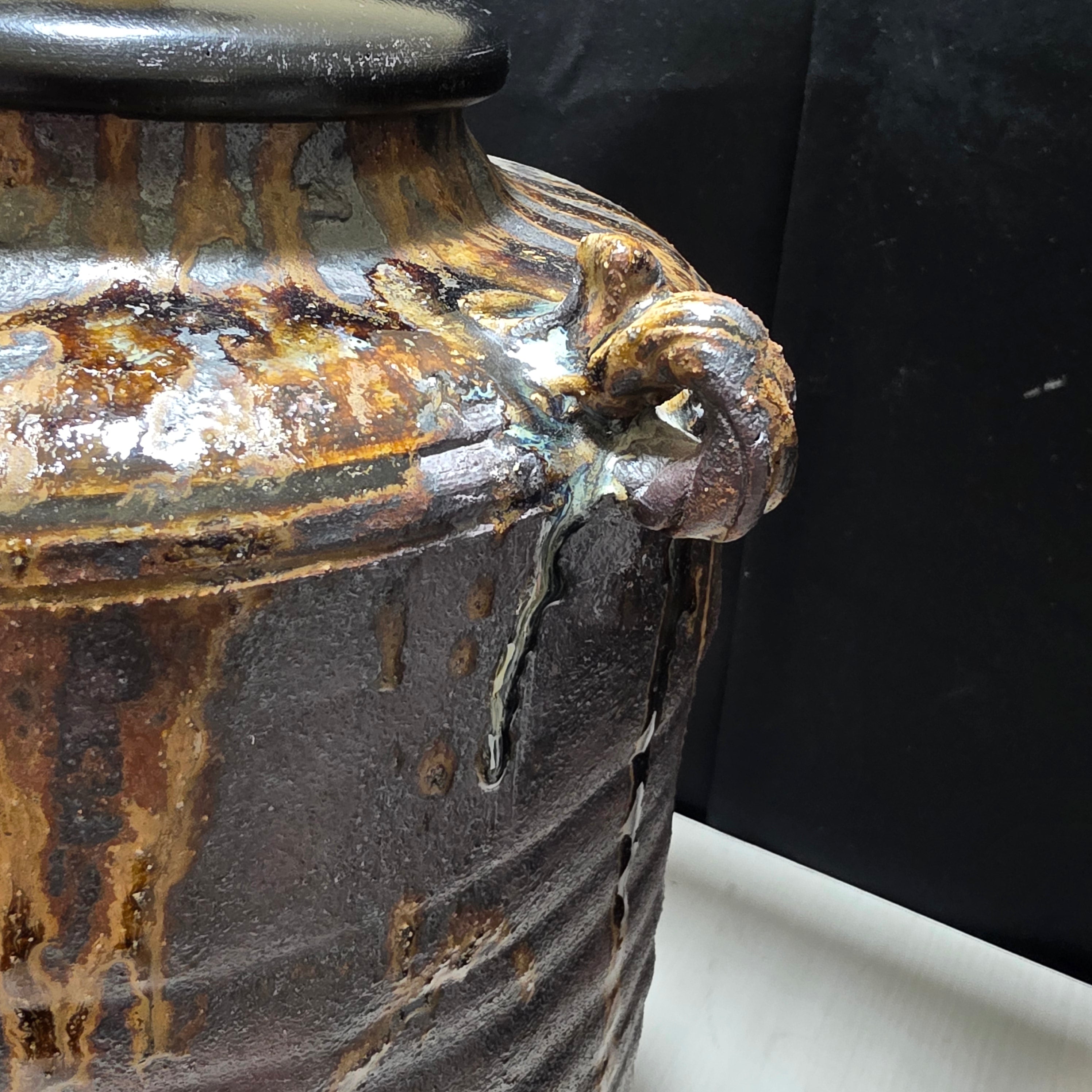 Raku Pottery Table Lamp with Square Shade 17"x17"x26"