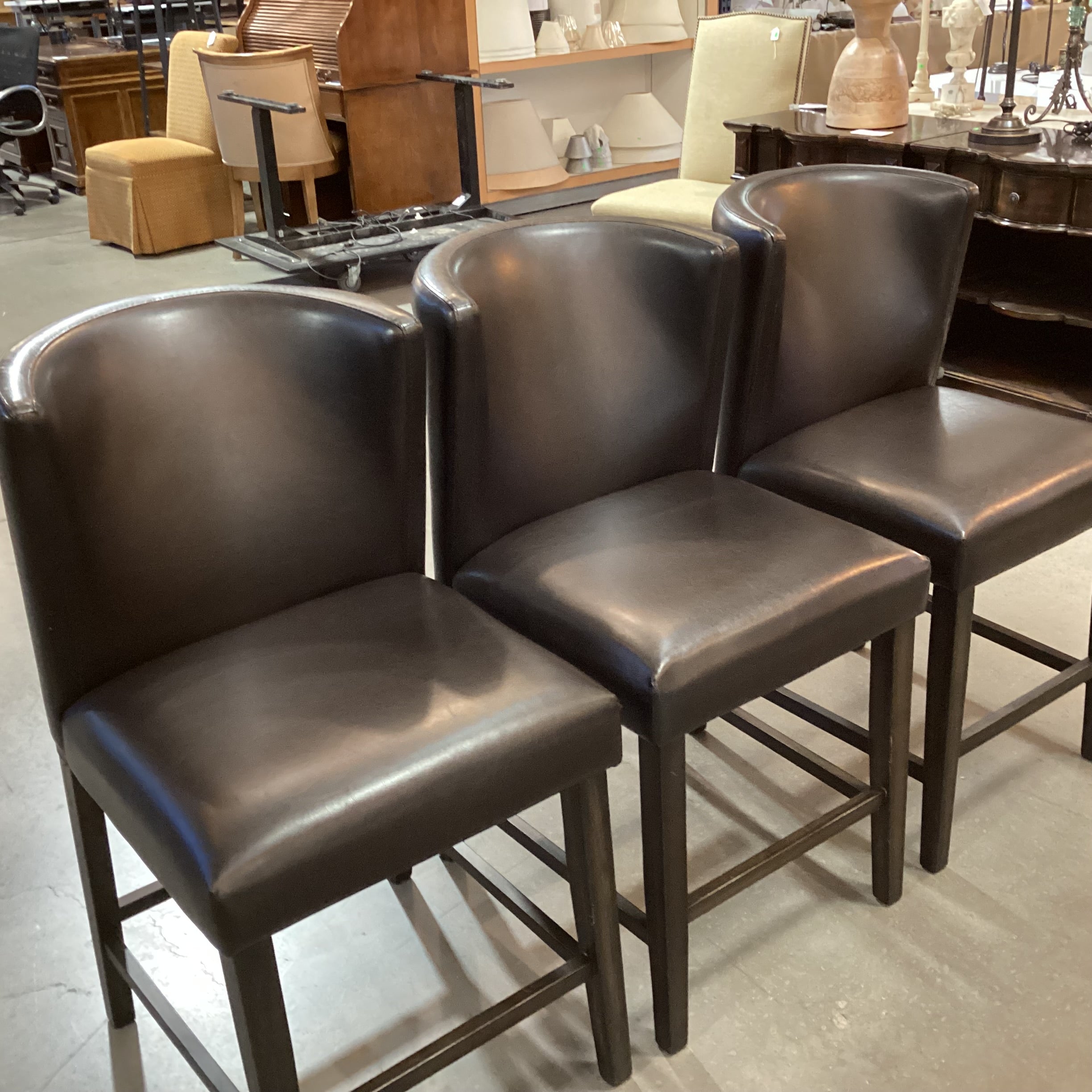 SET of 3 Lifestyle Enterprises Modern Bonded Leather & Espresso Wood Barstools 24"