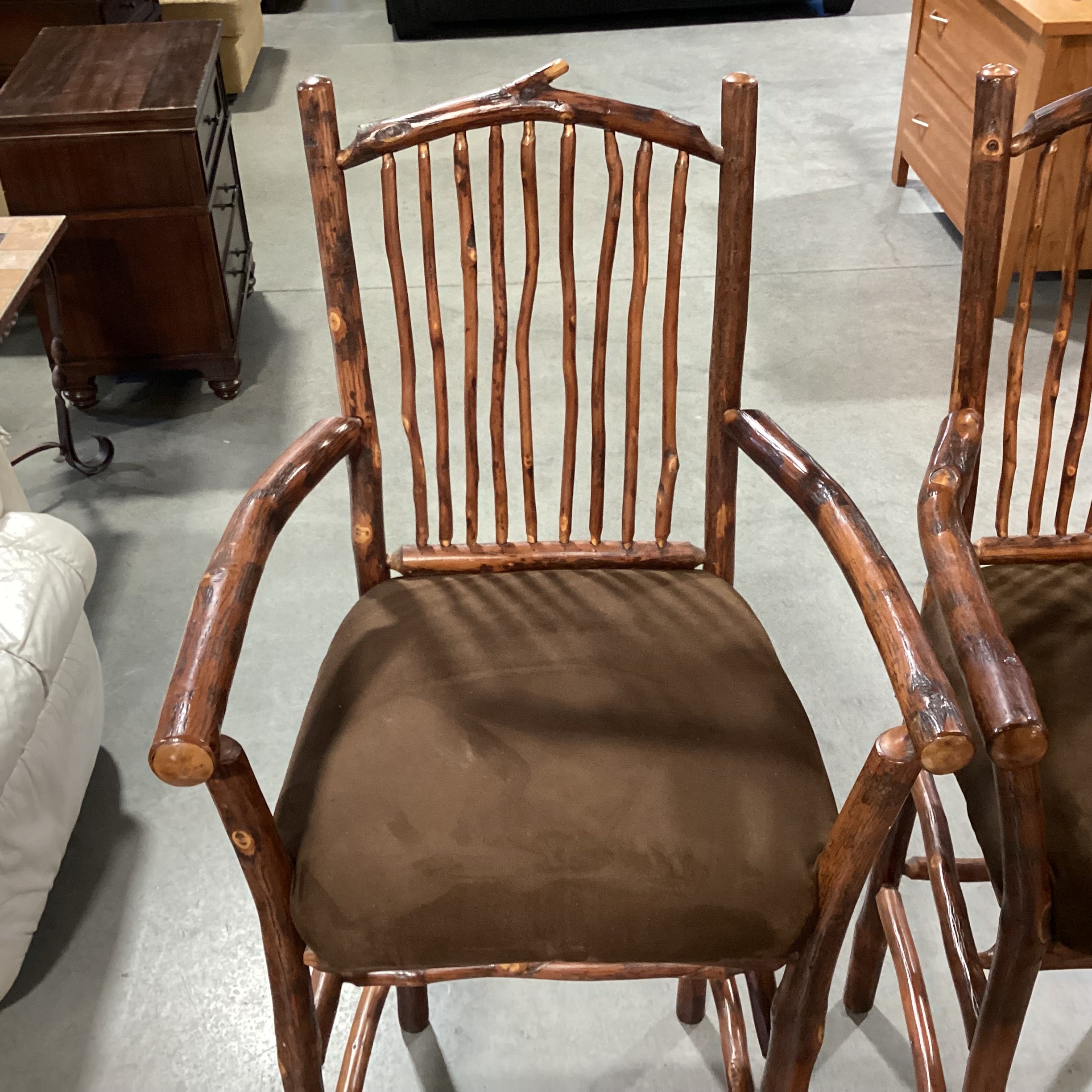 SET of 2 Flat Rock Furniture Hickory & Brown Ultra Suede Barstools 30"