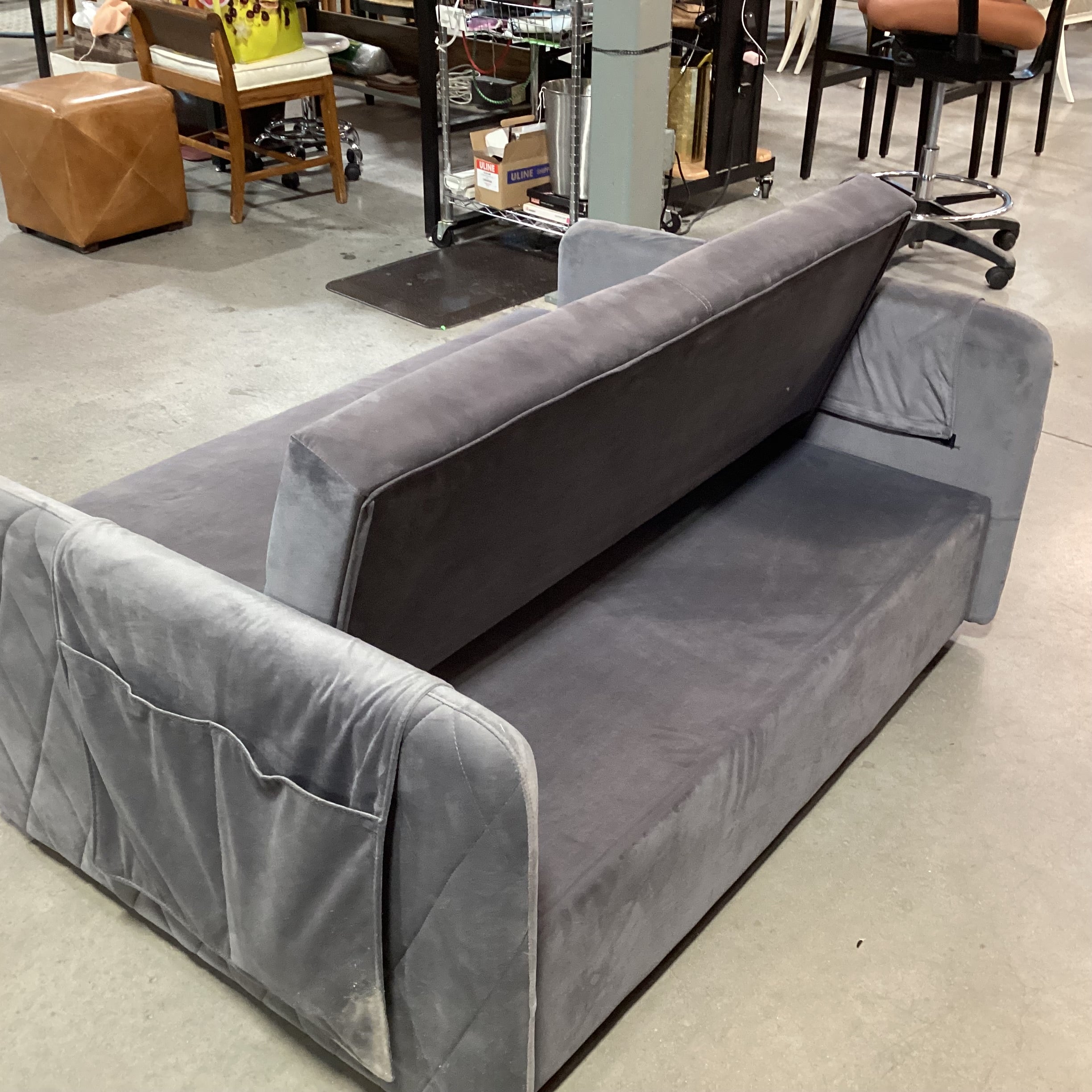 Grey Plush with Pullout Popup Trundle Futon Loveseat Sofa 54"x 39" to 71"x 30"
